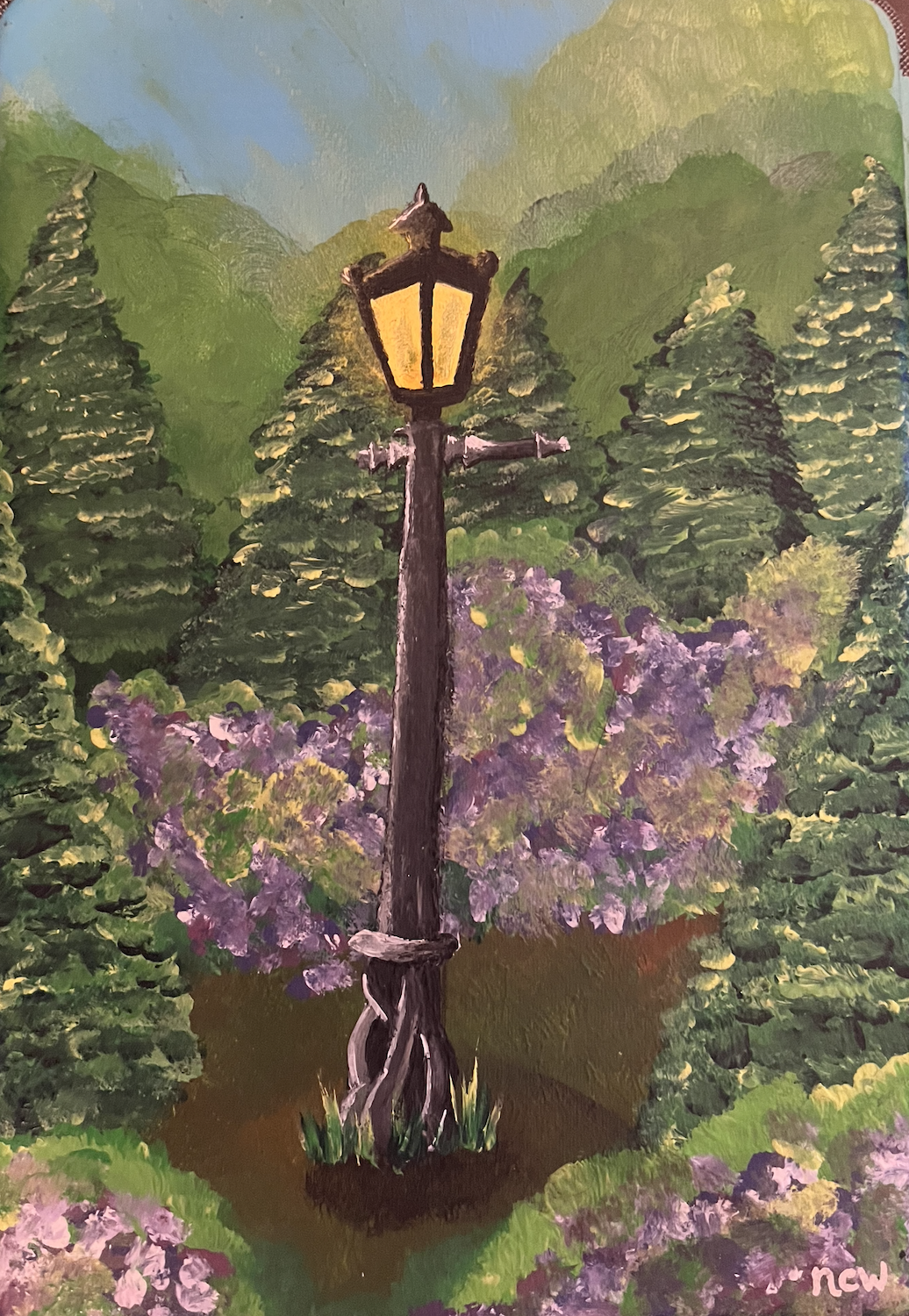 the Lamppost: the entrance into Narnia in the Lion the Witch and the Wardrobe (acrylic on the back of an iPad case)