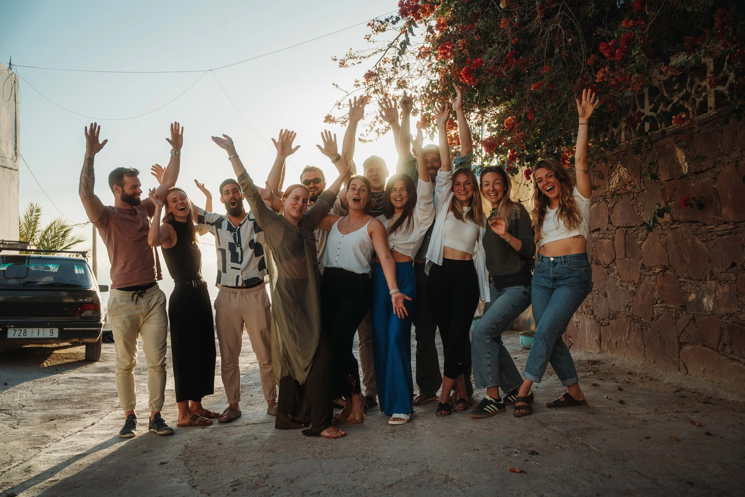 Business retreat group The Viomati Co cheering entrepreneurs in Tamraght, Taghazout, Morocco