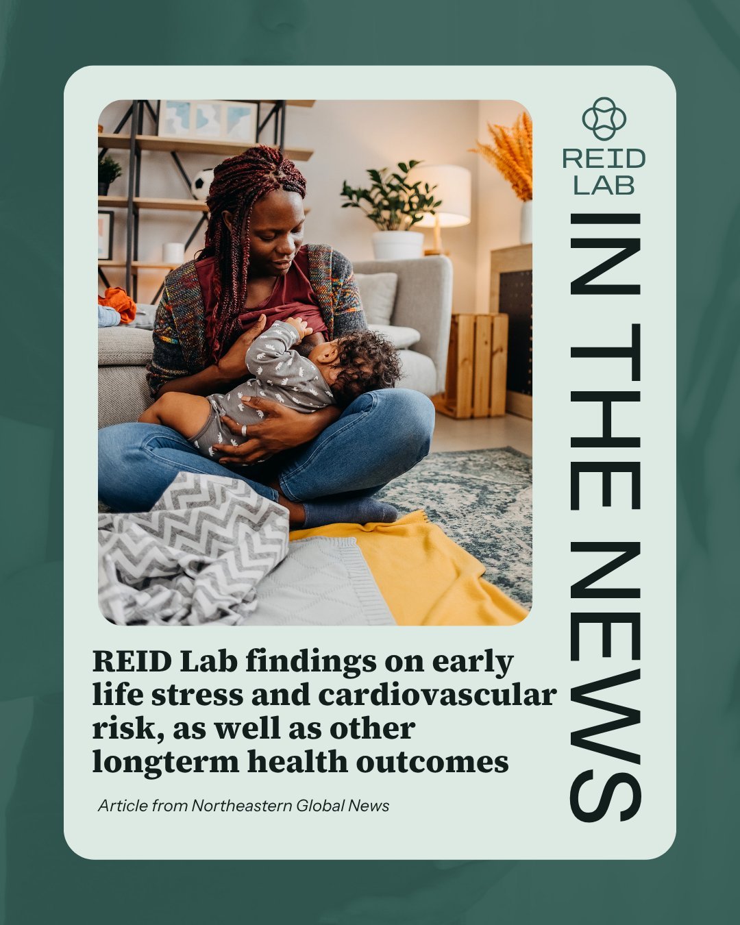 Dr. Reid&rsquo;s recent findings on how stress can affect longterm health outcomes are now featured in Northeastern Global News! Click the link in our bio to learn more 🧠🫀🩻
