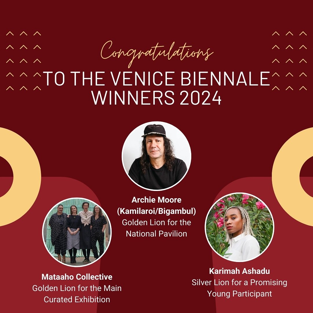 🌟 Congratulations to this years winners, so wonderful to see the women, Māori and First Nations artists dominate the Venice Biennale awards in 2024. 👏 👏 👏 
.
.
.
.
.
.
.
#thegrapagallery #venicebiennale2024 #winners #archiemoore #mataahocollectiv