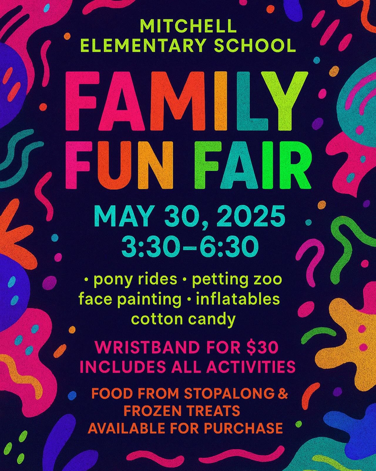 Our final school celebration is rapidly approaching! 🎟️Wristband purchases include all the inflatables, face painting, petting zoo, pony rides, and cotton candy they can handle!