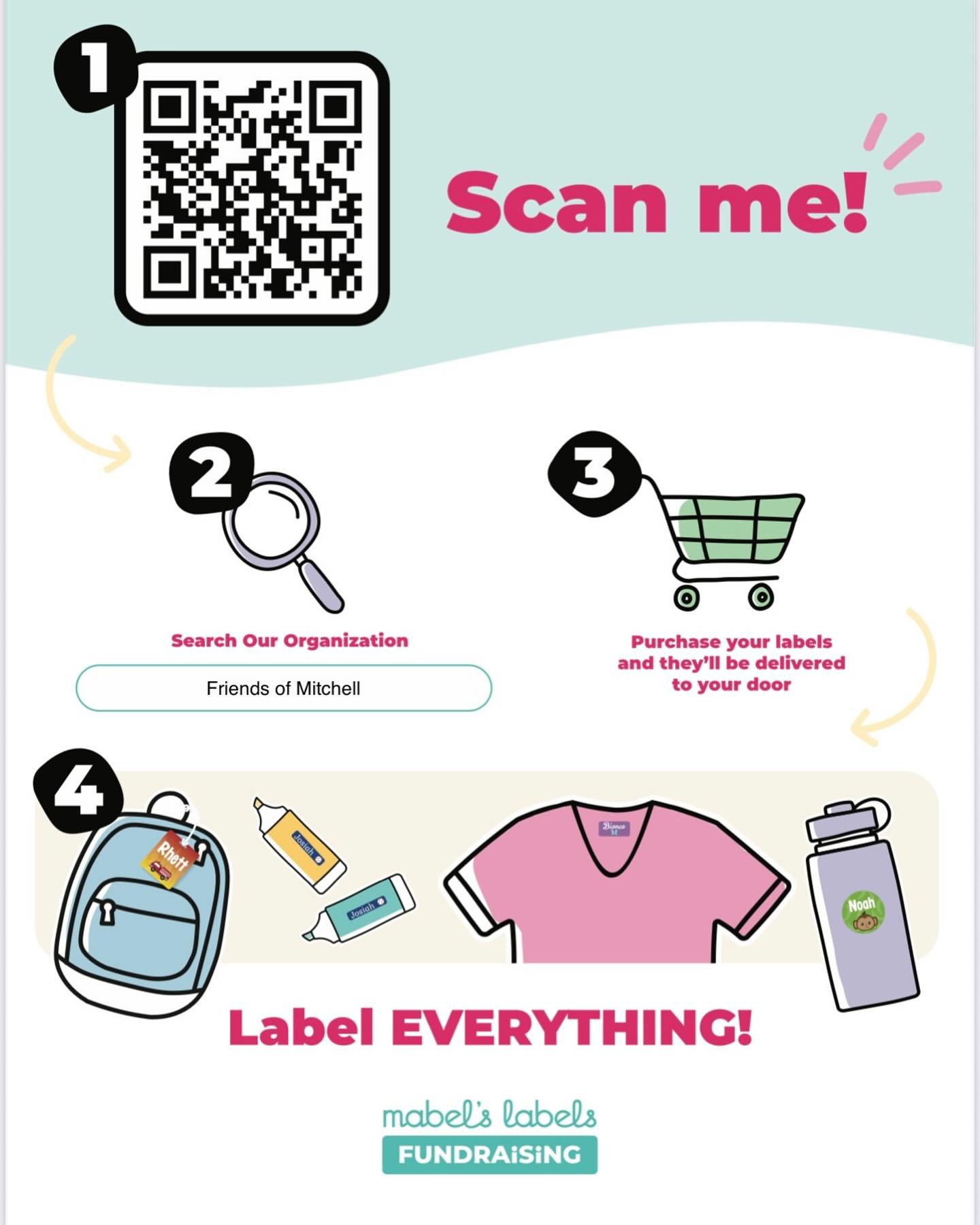 Attention Parents: these are the perfect labels for your kids clothes and water bottles at summer camp! #supportourfundraiser

Scan the QR code or enter &ldquo;Friends of Mitchell&rdquo; directly on the website