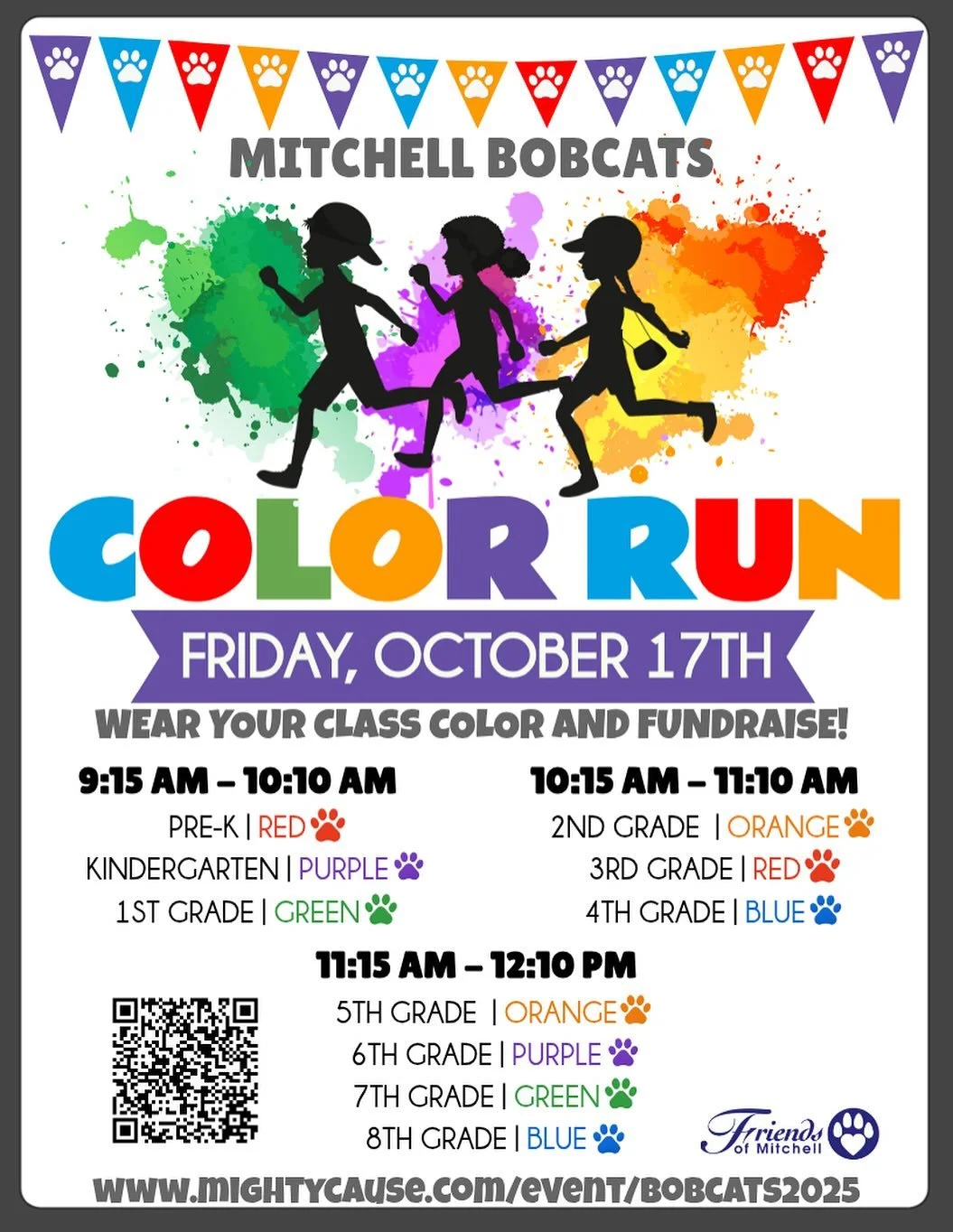 Our Bobcats COLOR Run 2025 is live! This is one of Mitchell&rsquo;s largest school fundraisers of the year. Last year we raised over $30,000 and with your help, we&rsquo;re aiming even higher this year!