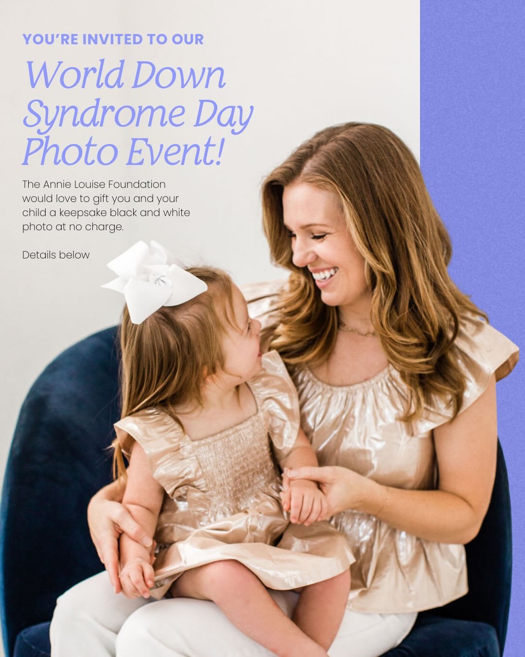 This Sunday, March 8 we will be gifting 21 families a keepsake black and white photo by the talented @bethmcphoto to celebrate World Down Syndrome Day coming up on March 21st. 

To claim your spot:
1- send us an email as directed in post 
2- choose y