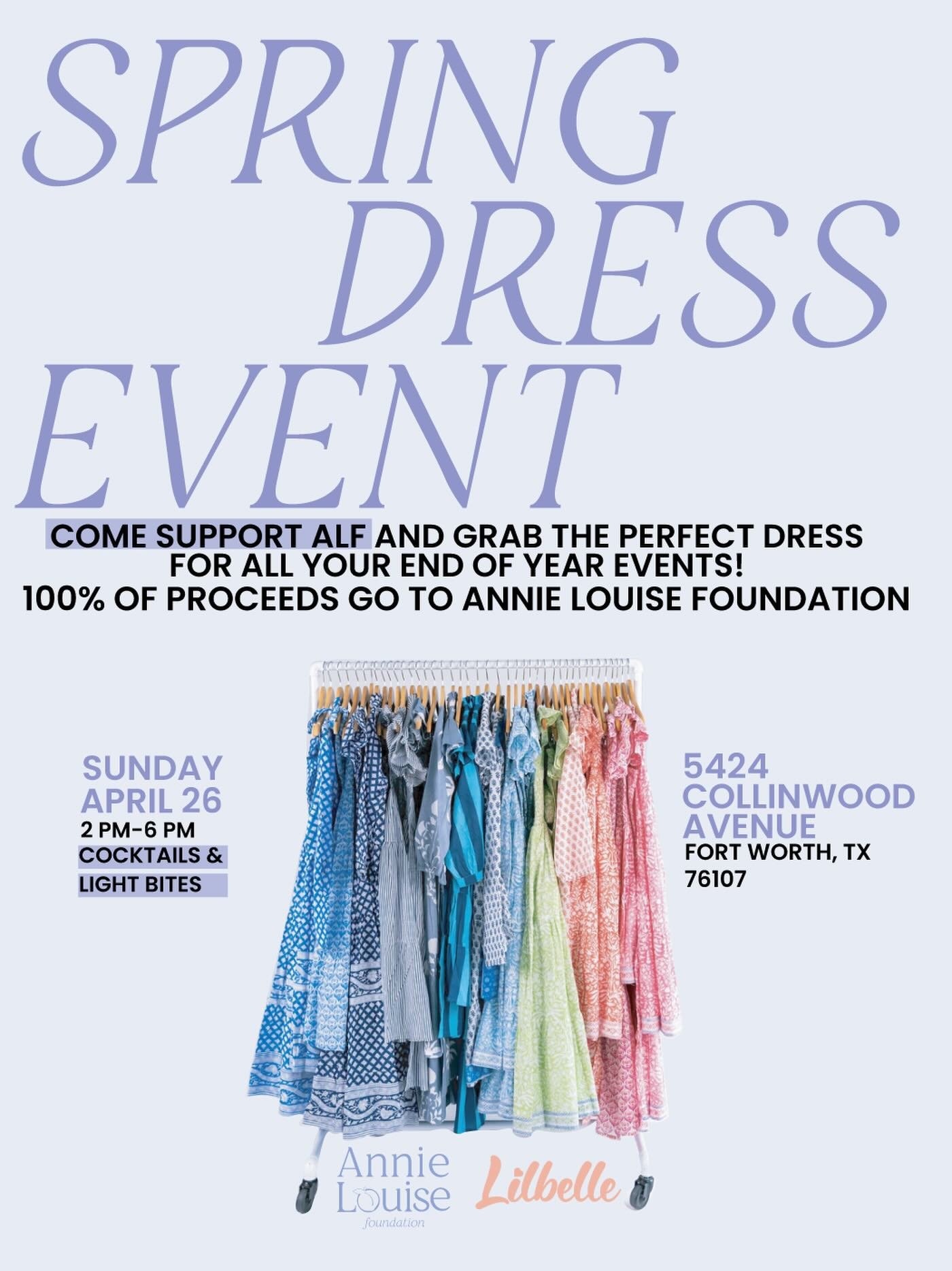 Save the date, ladies! Sunday 4/26.

Last year was such a success and brought in / boost of funds to allow us to do so many projects for medical and disability families! 

We hope this year will be even bigger 🤍

Get a GREAT spring dress and feel go