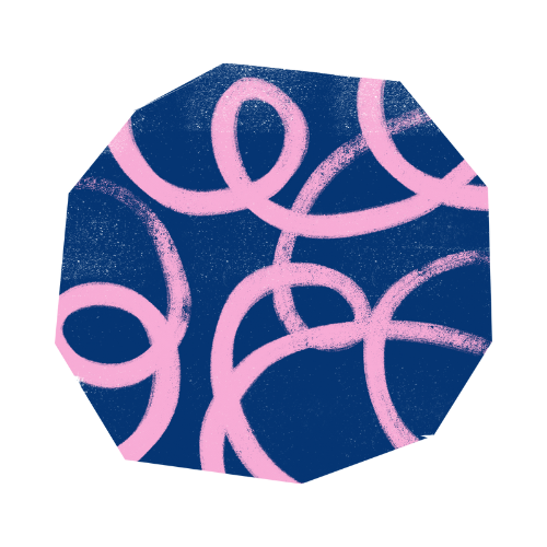 Close-up of neon pink cursive lettering on dark blue background.