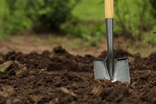 shovel stuck in ground