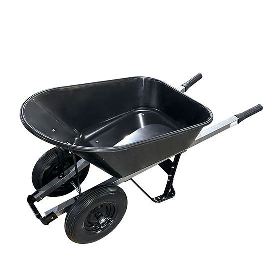 black two-wheeled wheelbarrow