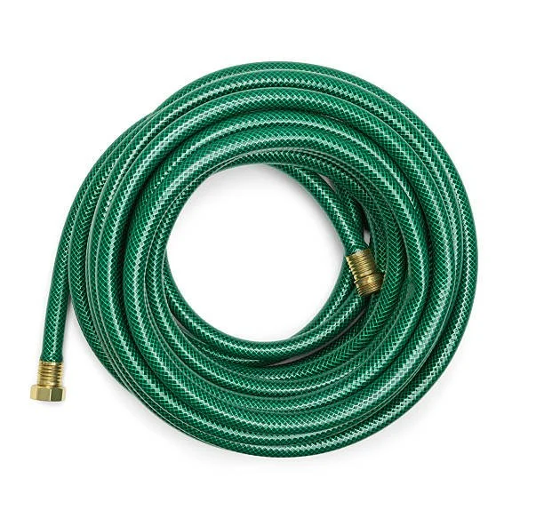 coiled up green garden hose