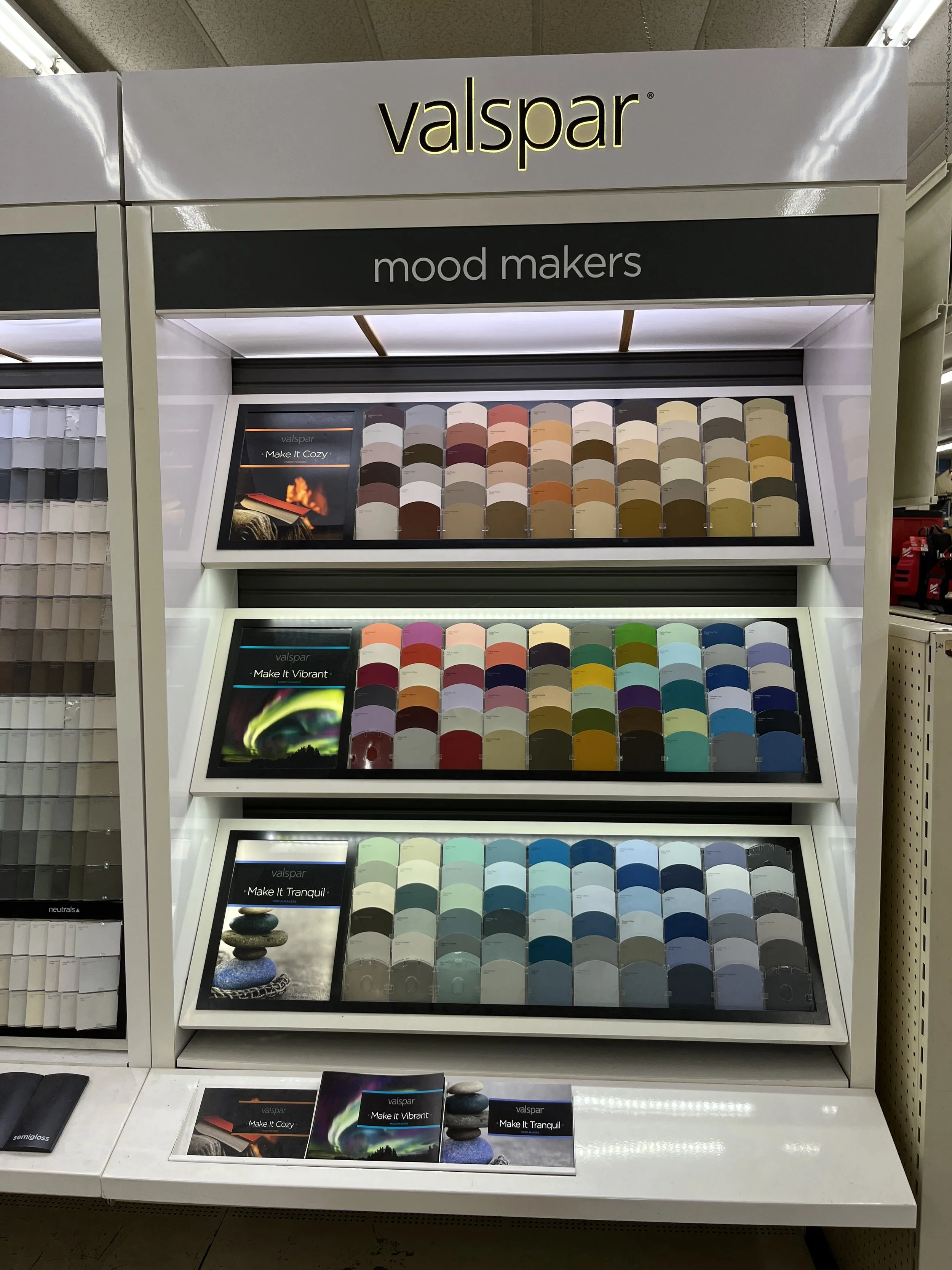 Mood Makers paint chip rack in our paint department