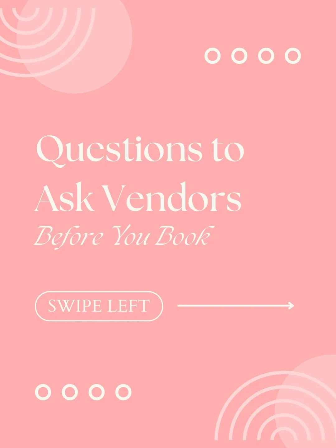 There isn&rsquo;t a &ldquo;one size fits all&rdquo; guide for questions to ask your vendors before booking, but these are some great ones. 
🖤COMMUNICATION: knowing when you will be hearing from your vendors sets the expectation upfront. This can hel