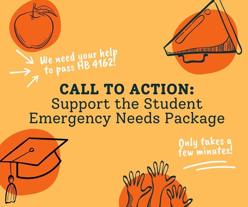 🎓🚨 CALL TO ACTION ALERT 🚨🎓

We need YOUR HELP to get the Student Emergency Needs Package (HB 4162) to the finish line! Oregon students can&rsquo;t wait any longer for these critical investments in student basic needs and textbook affordability&he