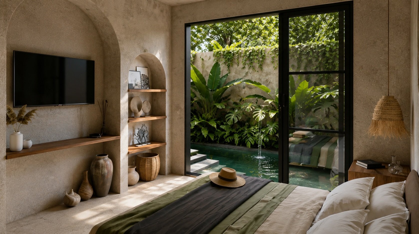 Bedroom in Condo overlooking pool with jungle views in Bacalar Mexico