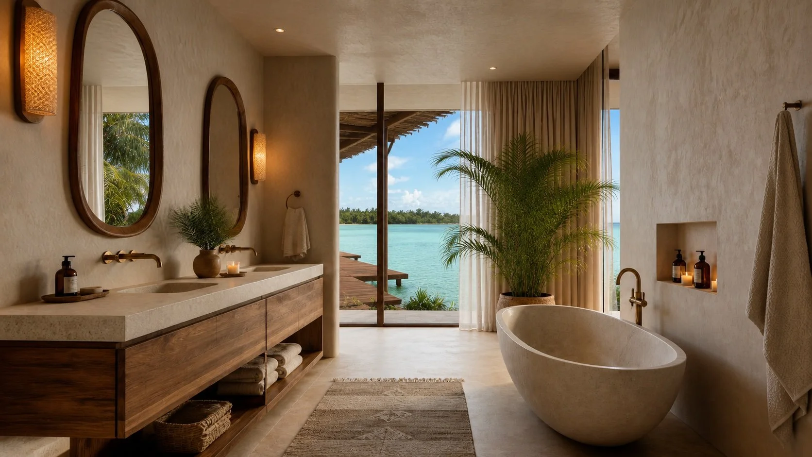 Stunning bathroom with Lagoon view in Bacalar