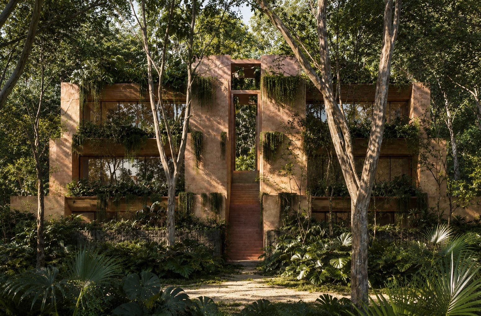 Exterior image of condo development in the heart of the Bacalar jungle
