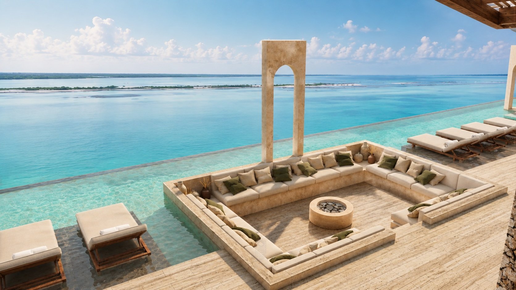 Rooftop pool in Bacalar condominium with lagoon views