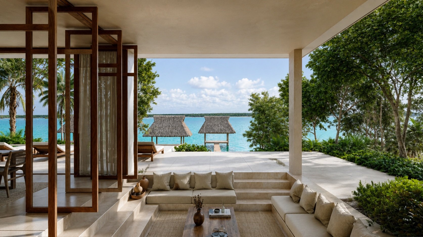 Indoor outdoor living in Bacalar villa, steps from the Lagoon of Seven Colors