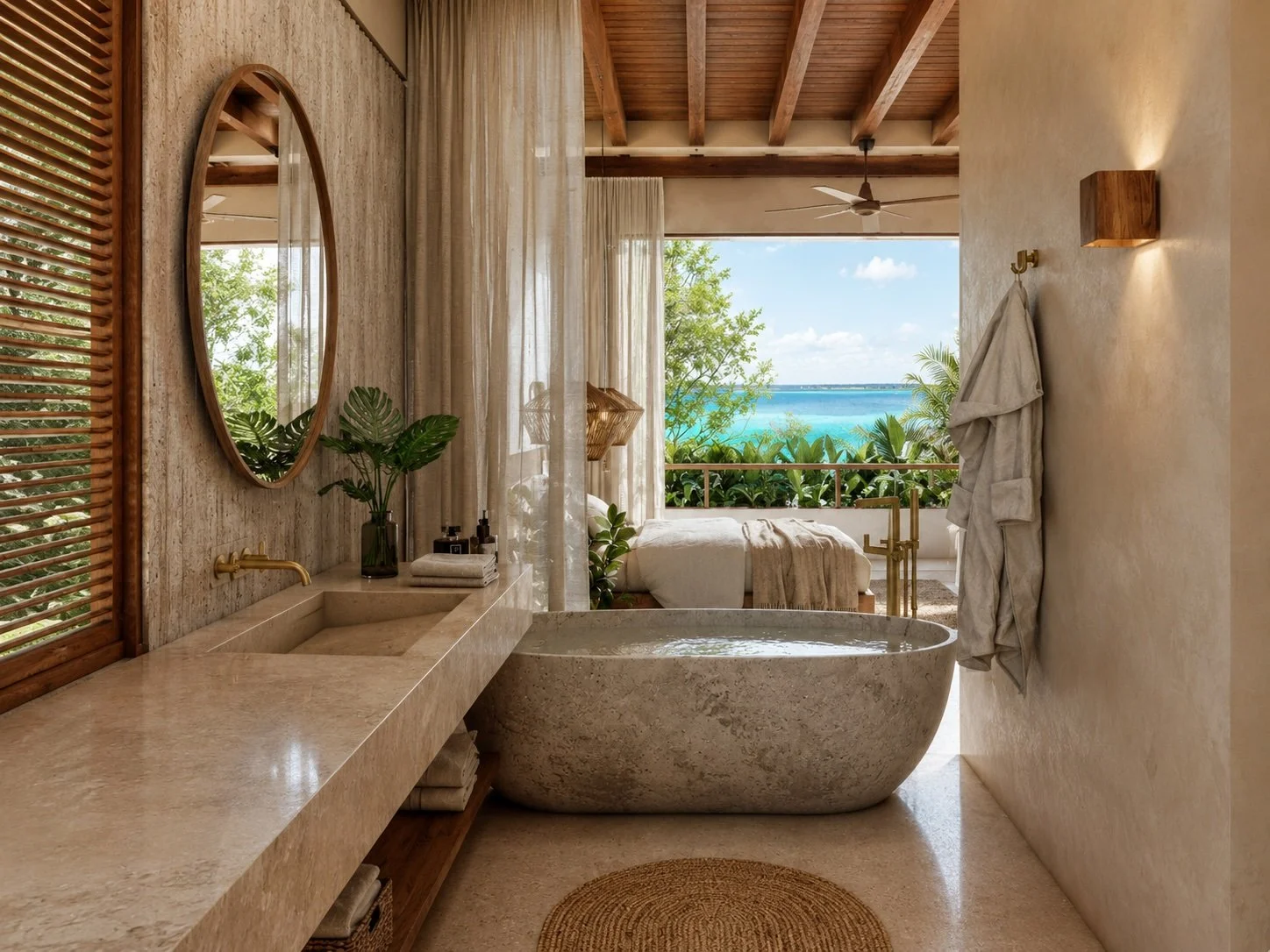 Bathroom of dream in Bacalar with lagoon views