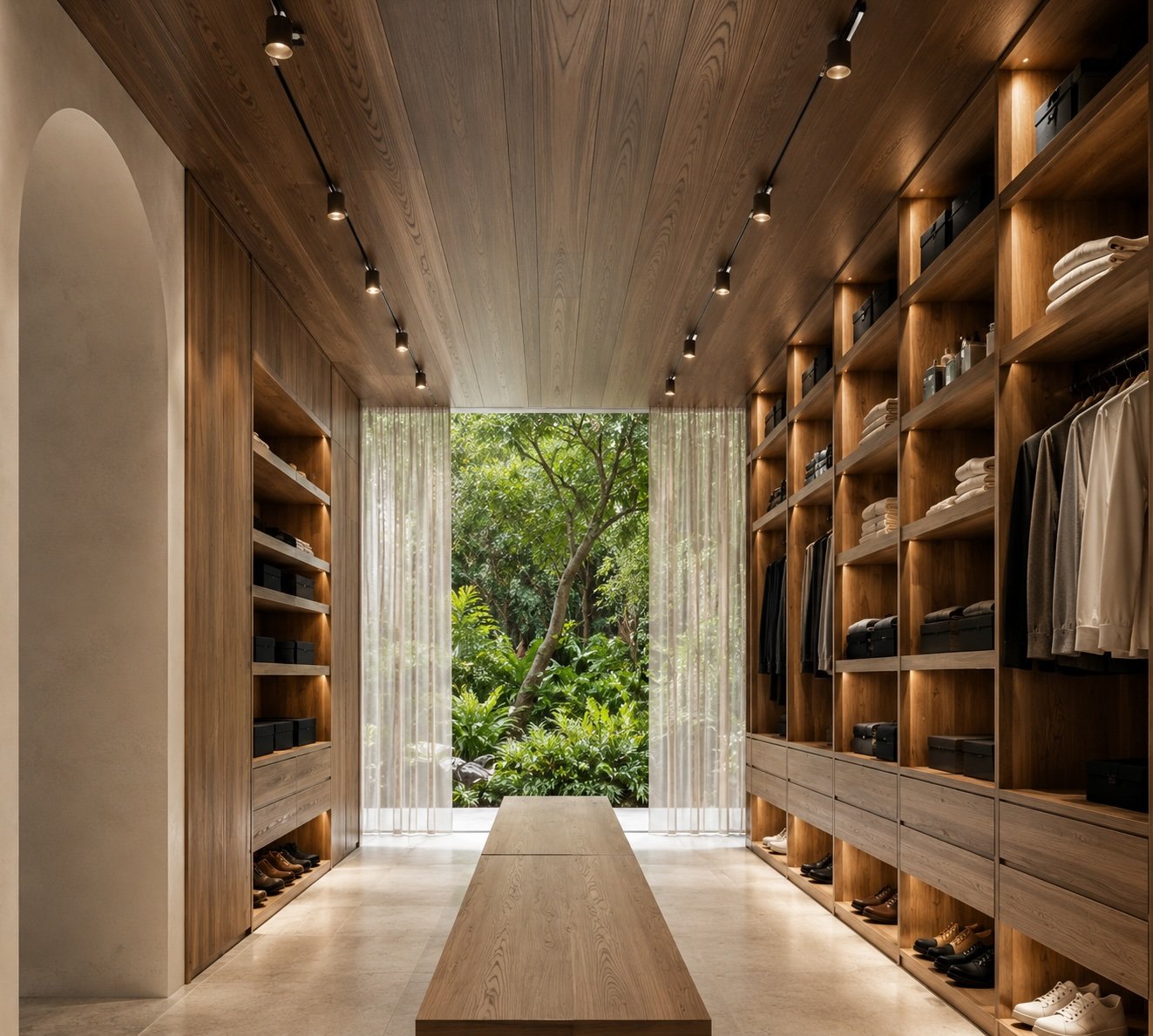 Contemporary walk in wardrobe in custom built villa in Bacalar