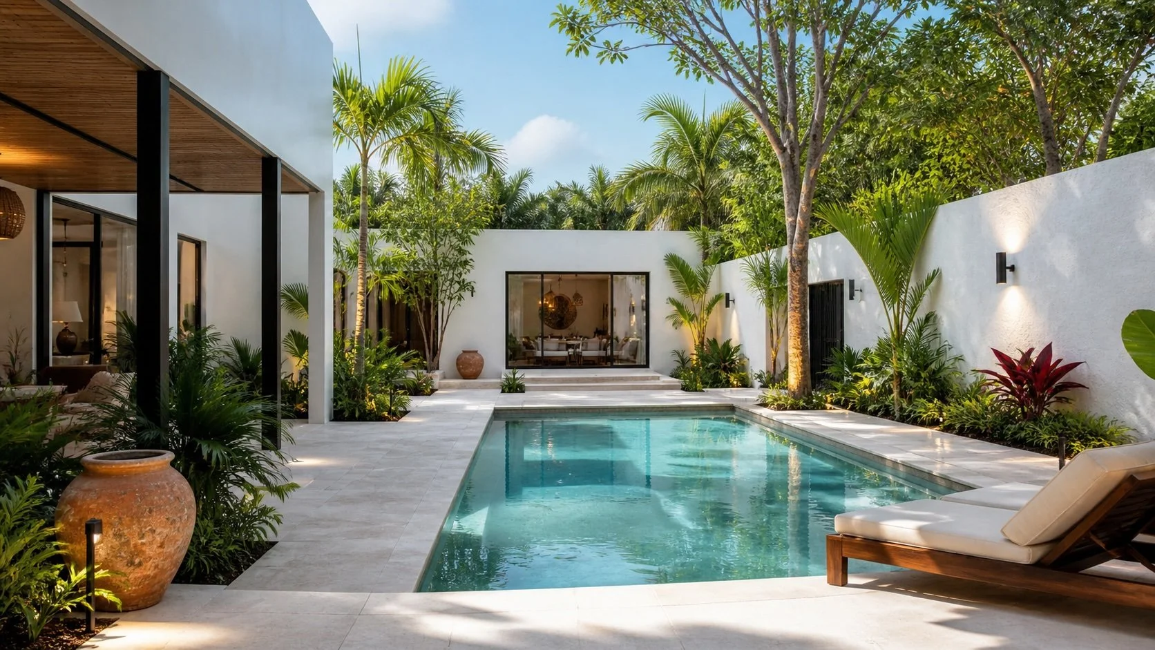 Pool view from villa in Bacalar