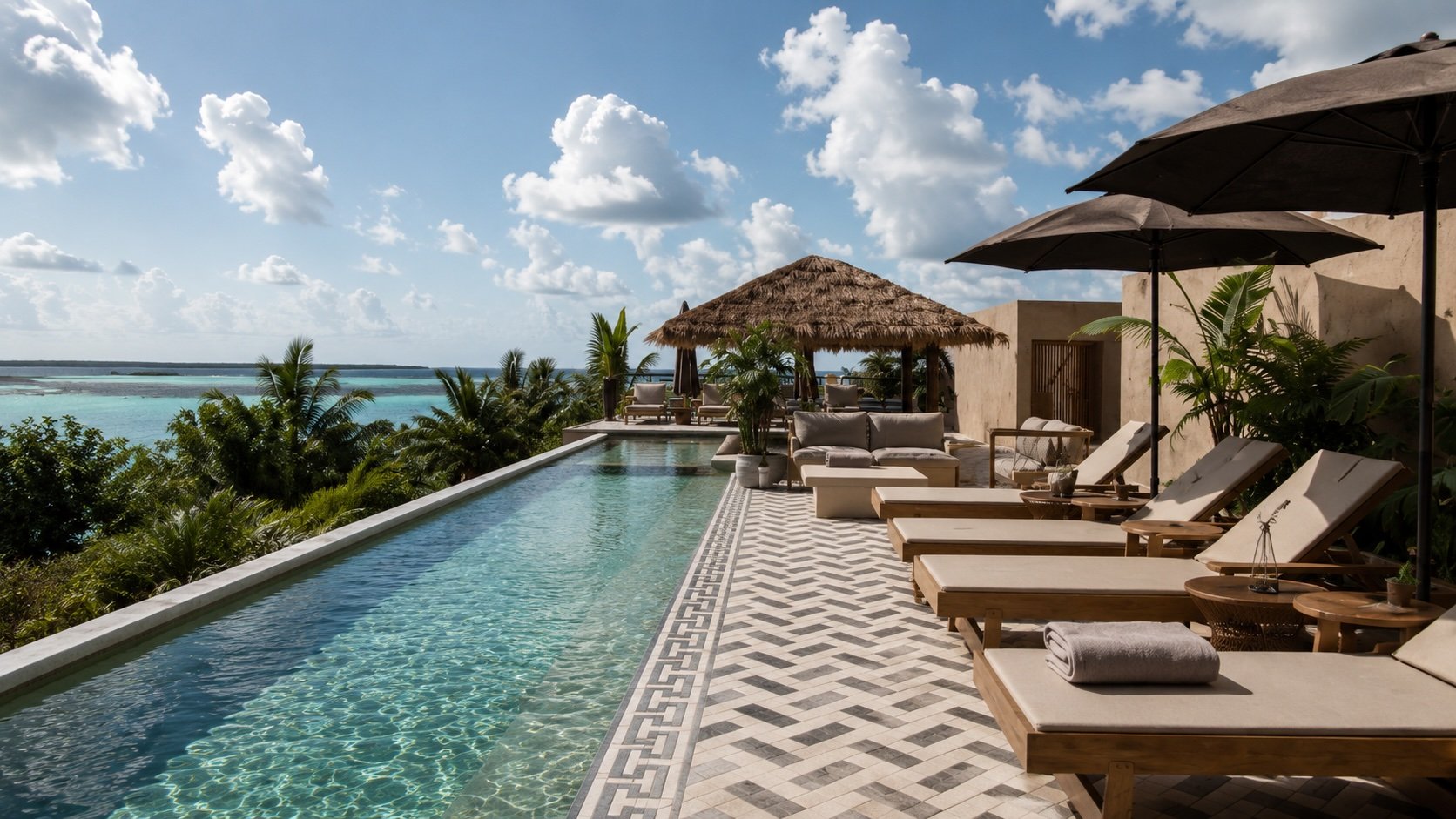Rooftop pool overlooking the Bacalar lagoon

