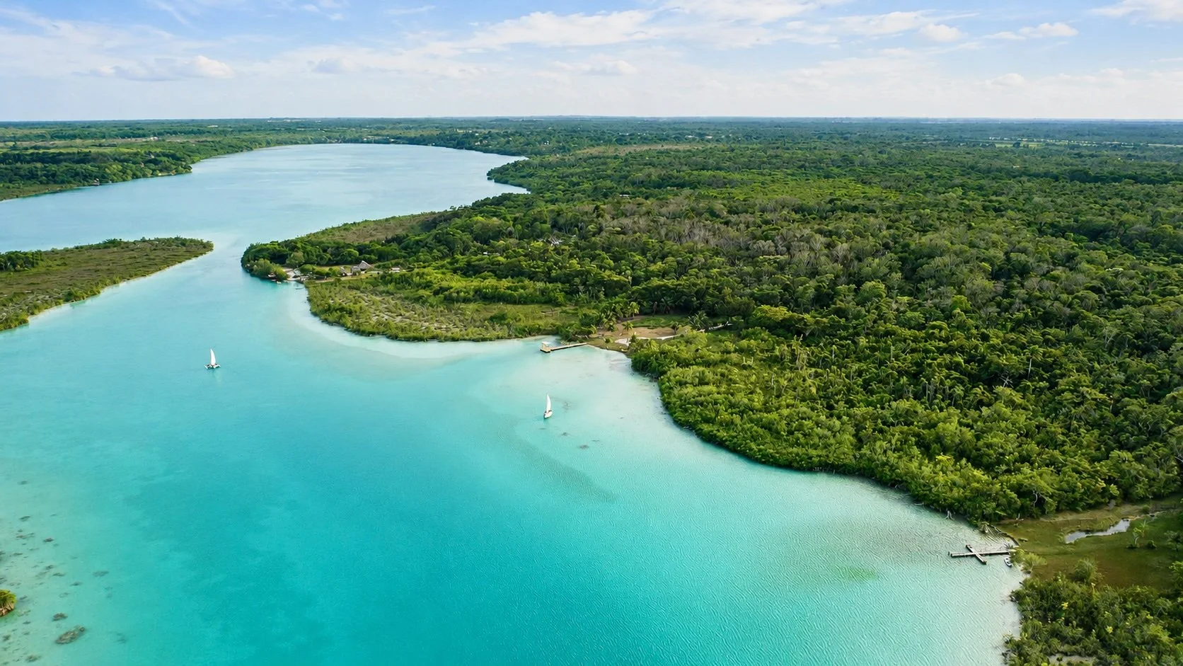 Bacalar aerial image of lagoon and land