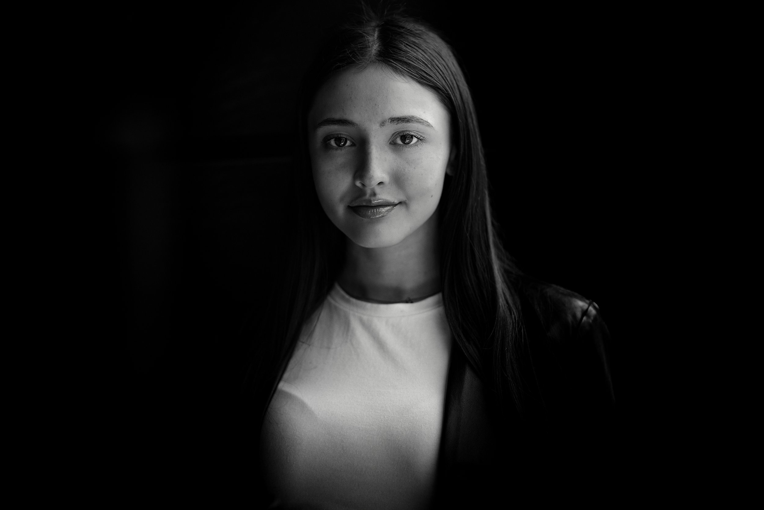 Black and white portrait image of Melbourne model Gabby Campbell, aka Gabby Camp.