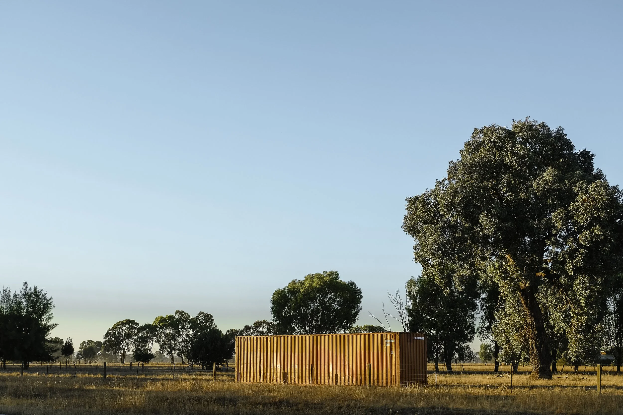 Shipping container in a paddock in Wangaratta.