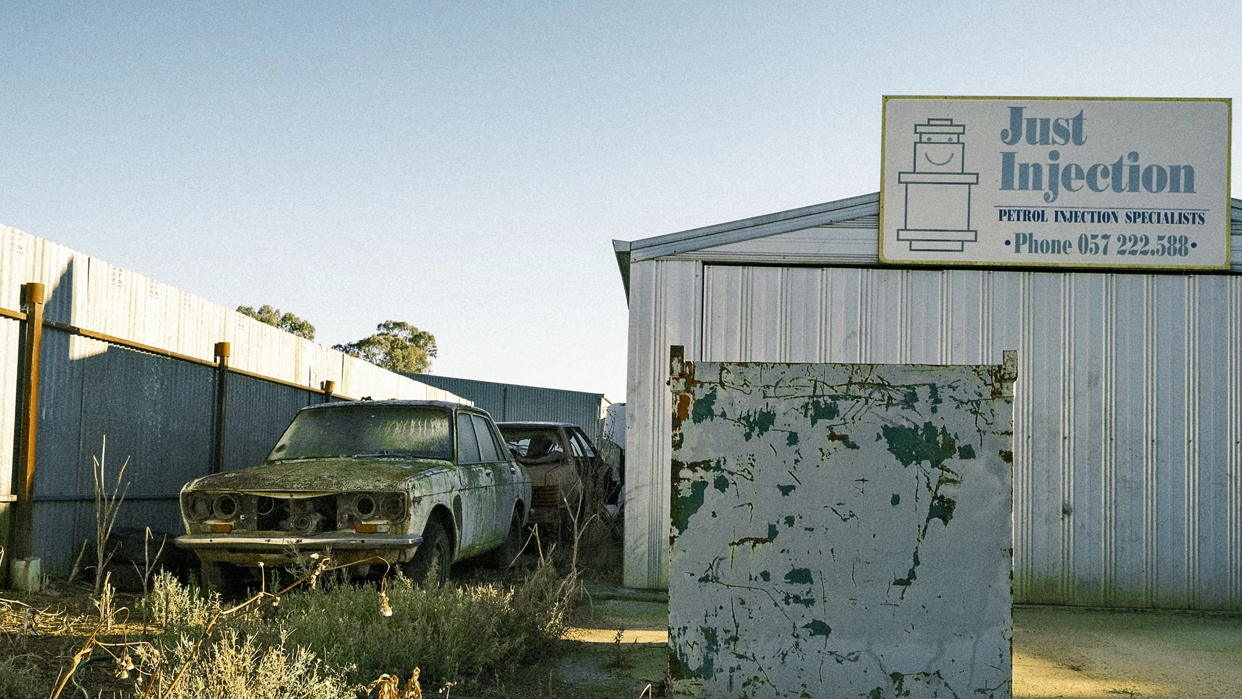 Old car at Fuel Injection business in Wangaratta.