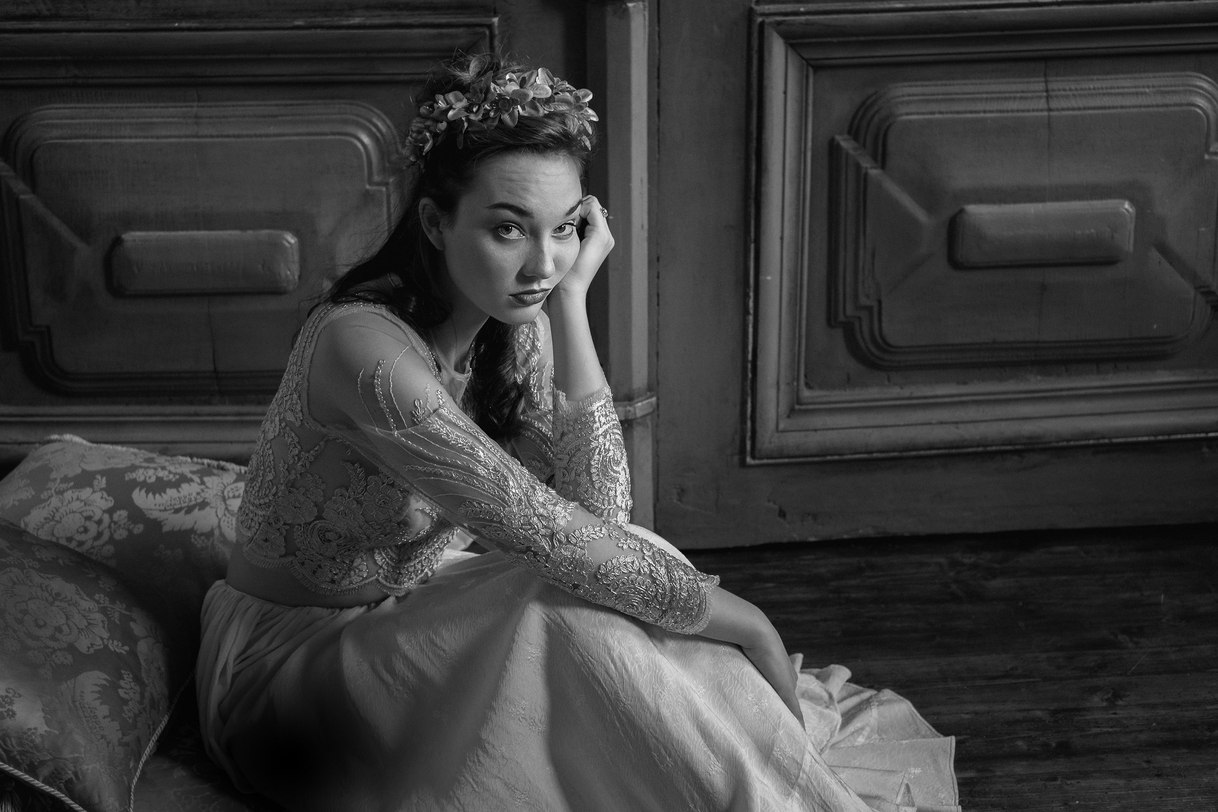 Model Elena Nyleeta at the Anton Venoir Interiors studio in Prahran, Melbourne.