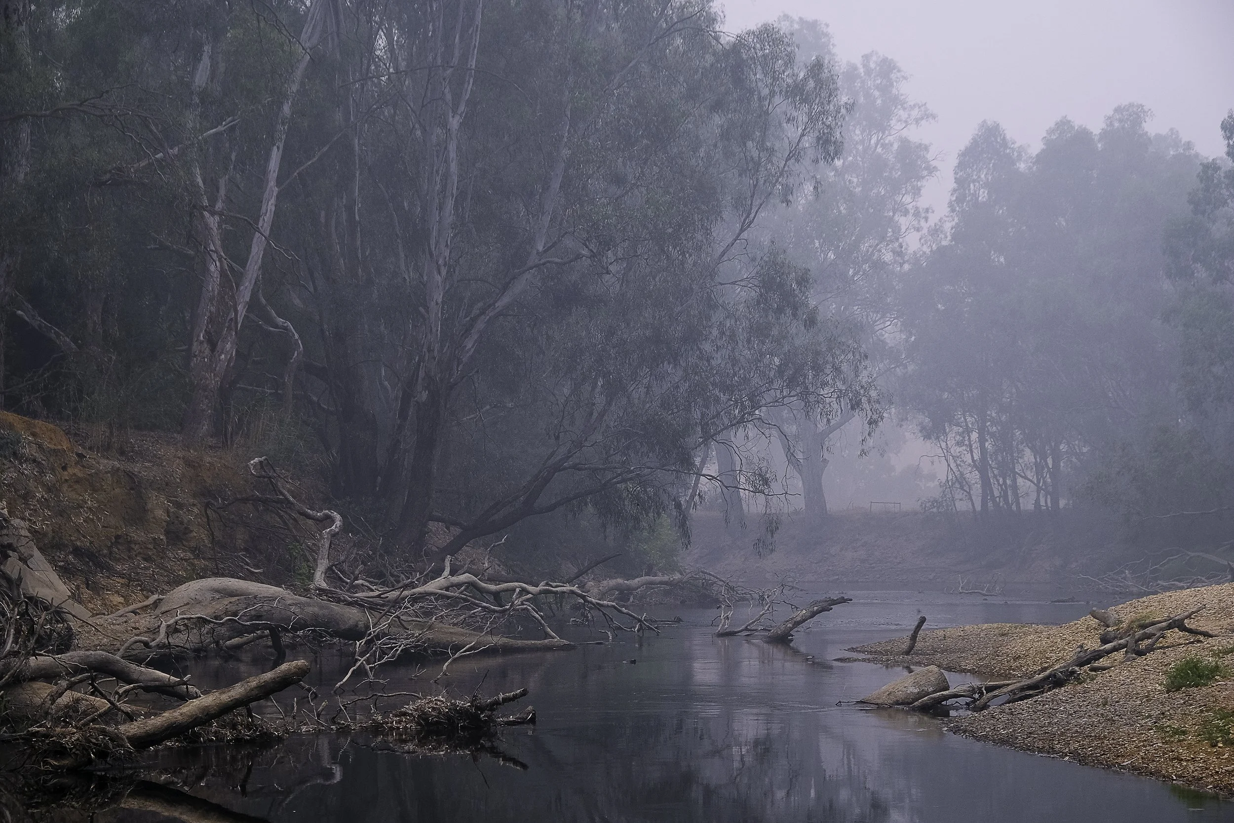 Ovens River on a very foggy morning in Wangaratta.