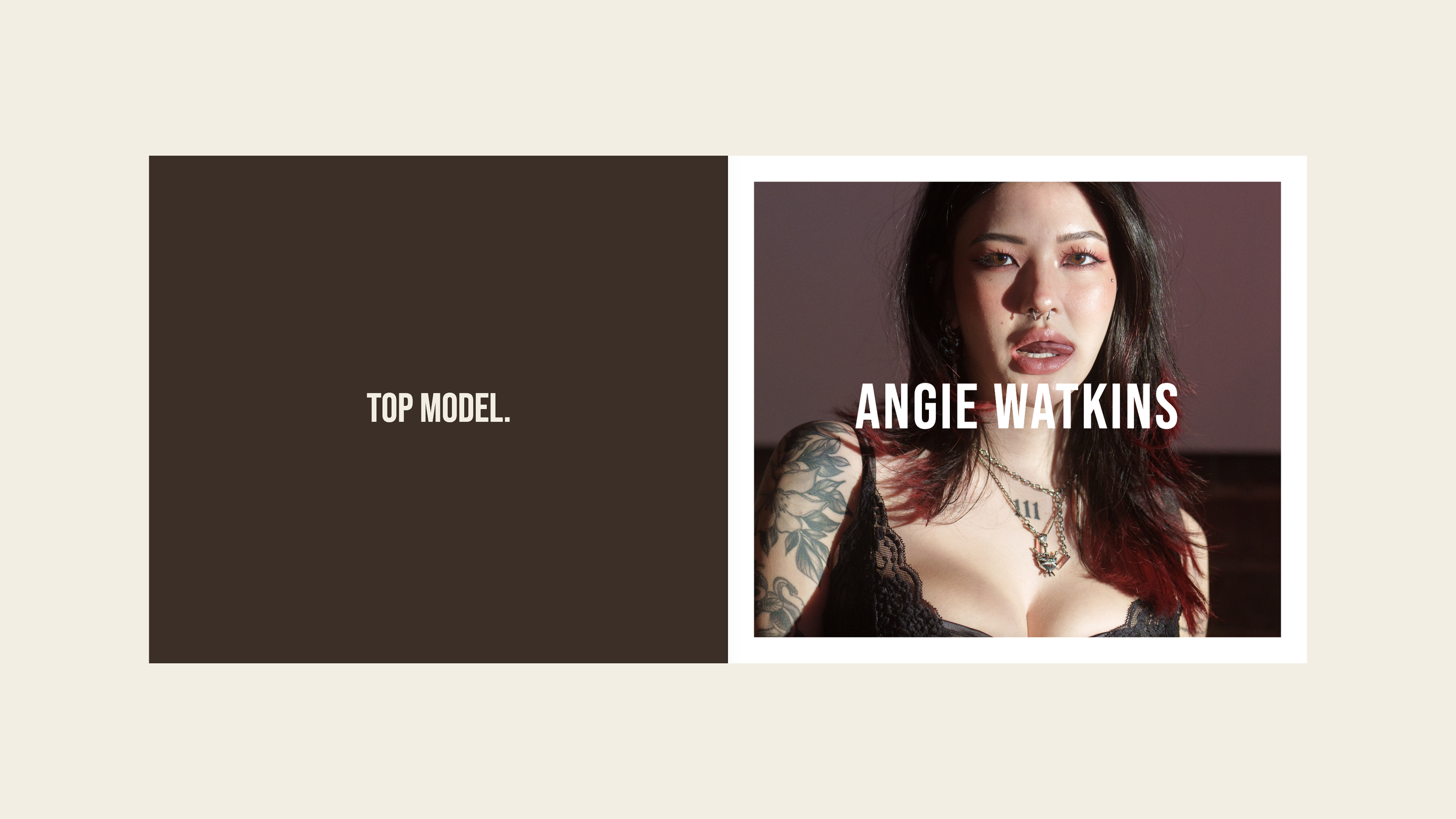 Former Asia's Top Model Angie Watkins sticks her tongue out on front cover shoot.