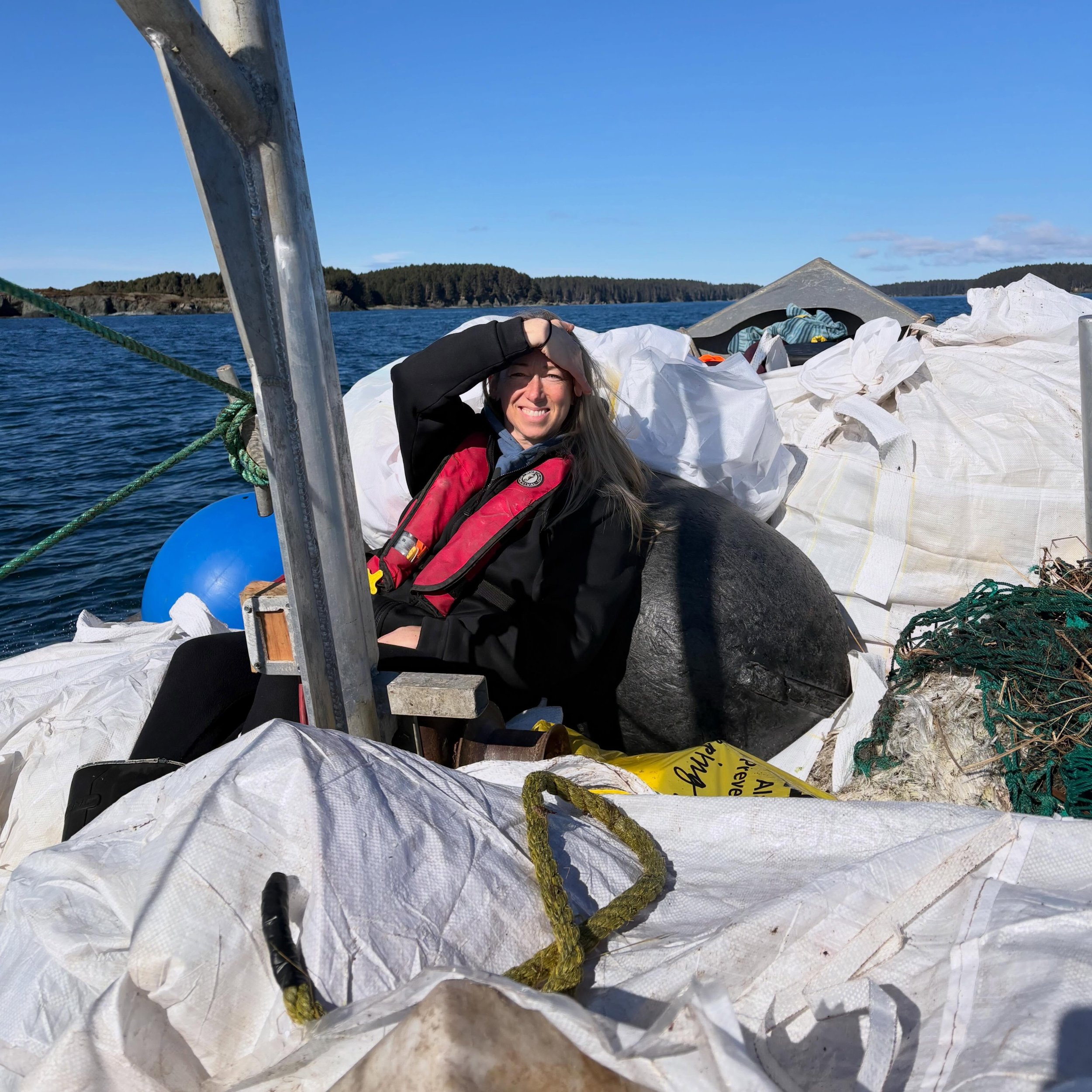 Sarah is spending the week on Shuyak Island with @islandtrailsnetwork hauling marine debris off one of the most remote and beautiful coastlines in Alaska &mdash; and yes, she&rsquo;s sitting in the middle of the long day&rsquo;s haul and couldn&rsquo