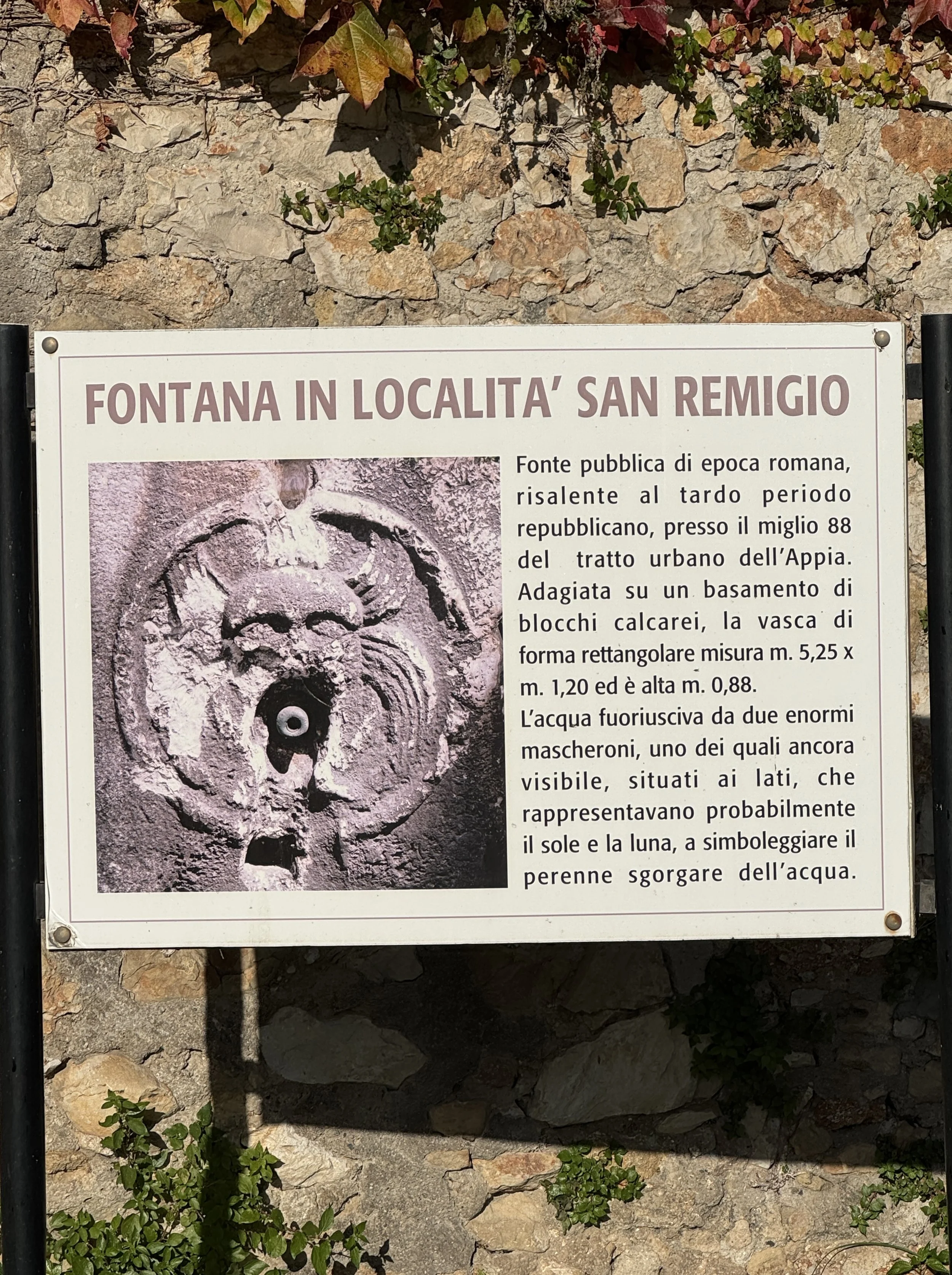 The fountain dates to at least 2nd century BC.  Water pour from theater mask like sun and moon disks.