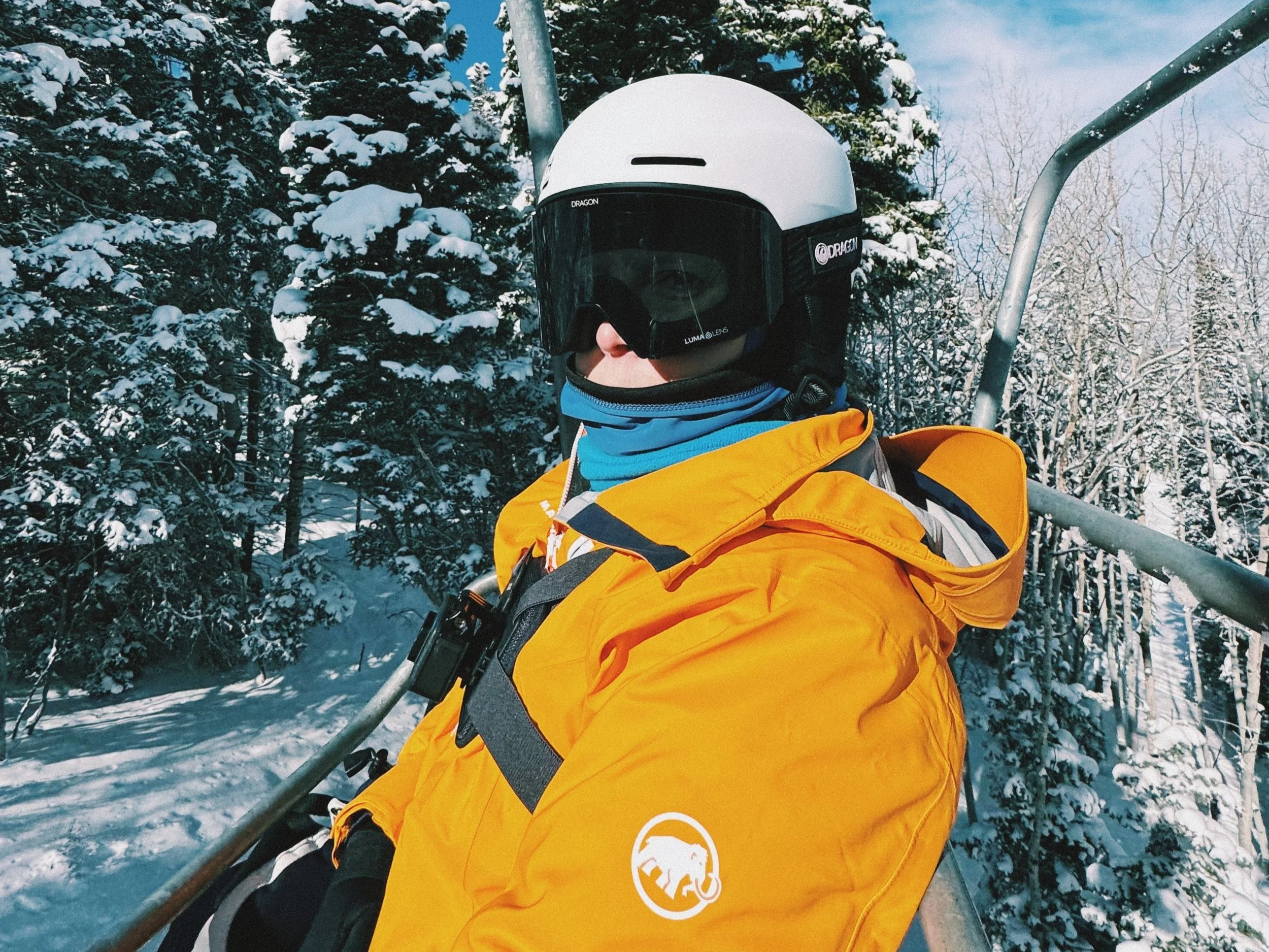 Smith Method Pro MIPS helmet with Dragon RVX MAG OTG goggles while skiing