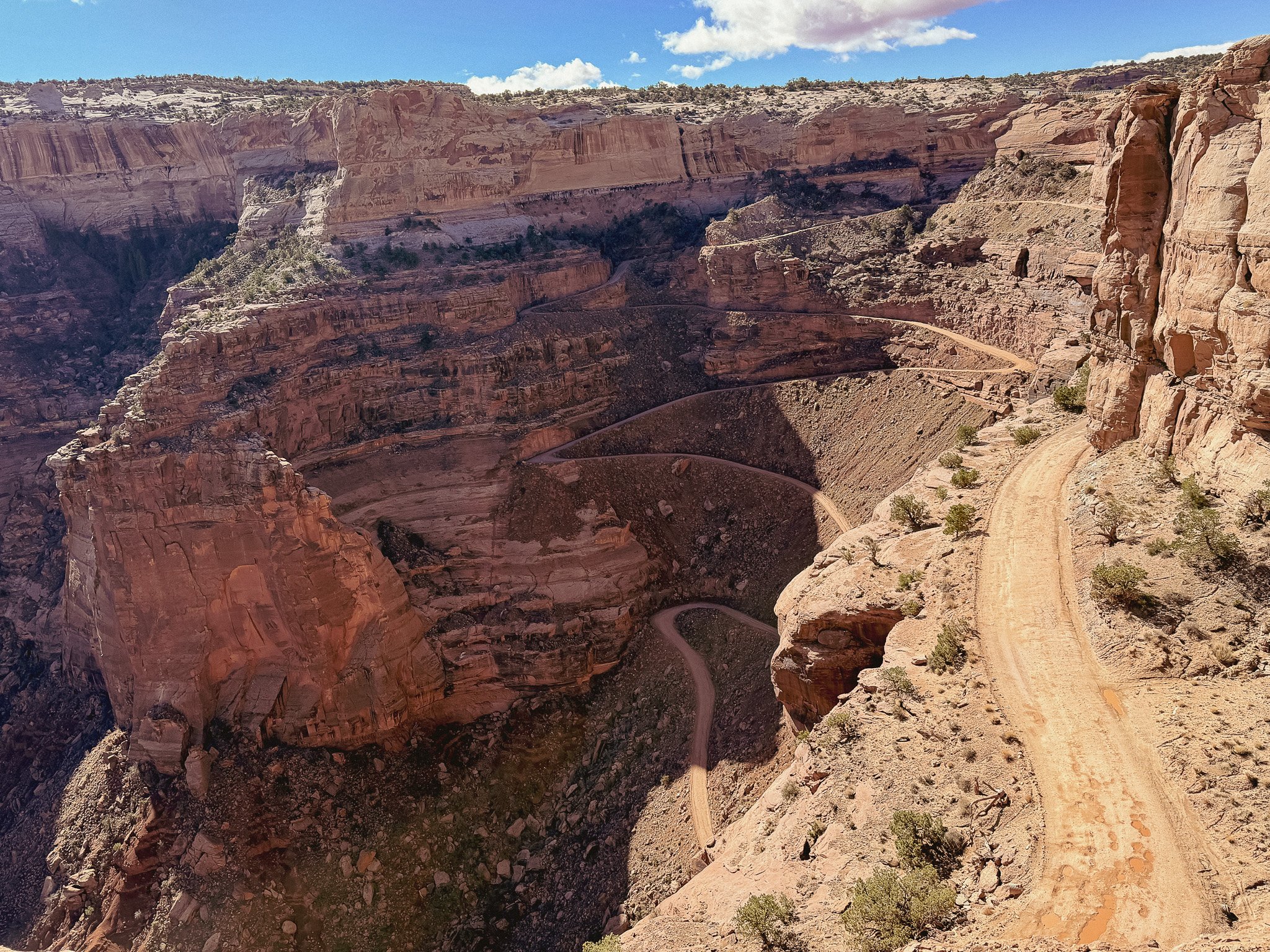 Shafer Trail switchbacks carved into the sandstone cliffs of Canyonlands National Park in Utah.