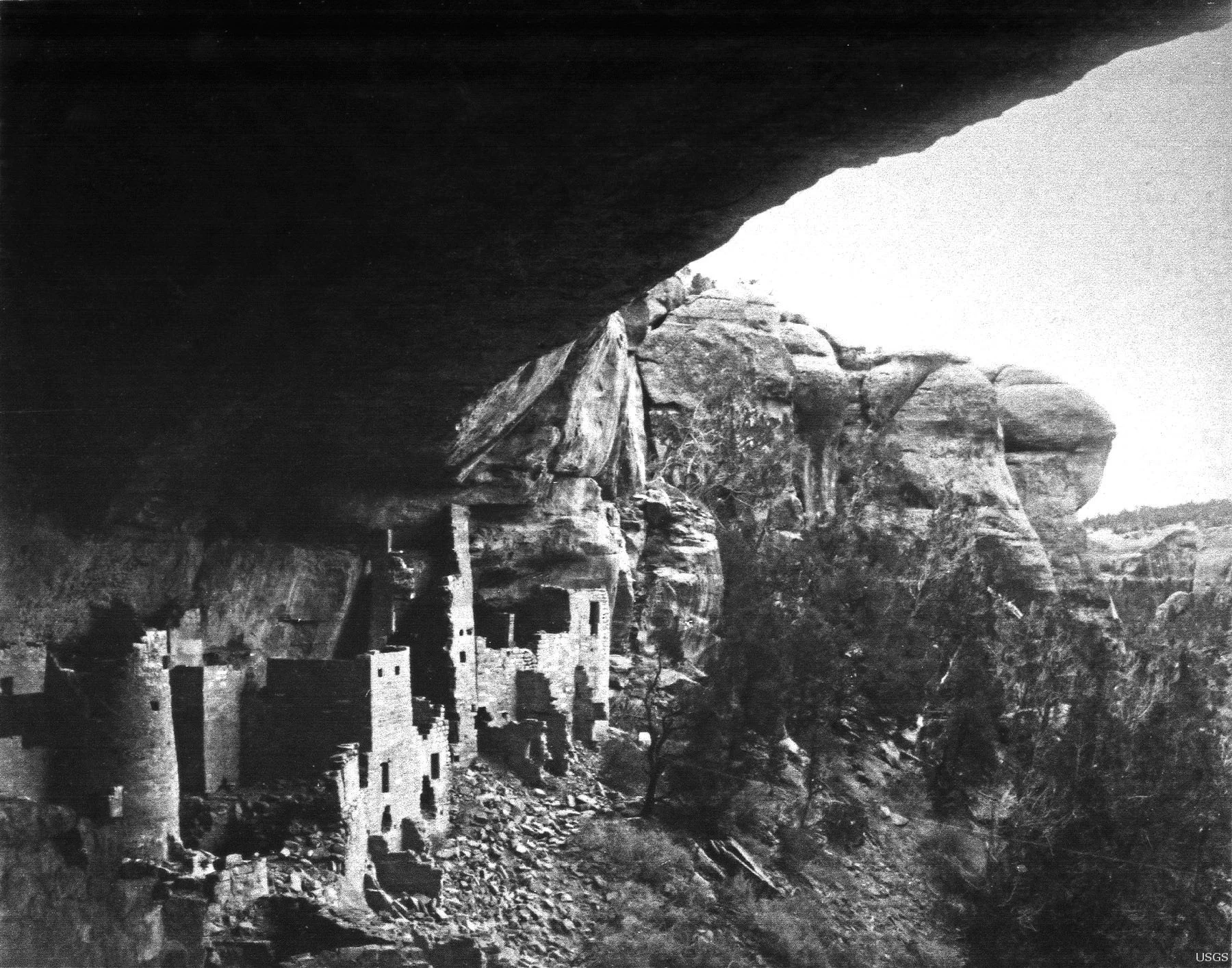 Historic 1891 photograph of Cliff Palace at Mesa Verde National Park in Colorado.