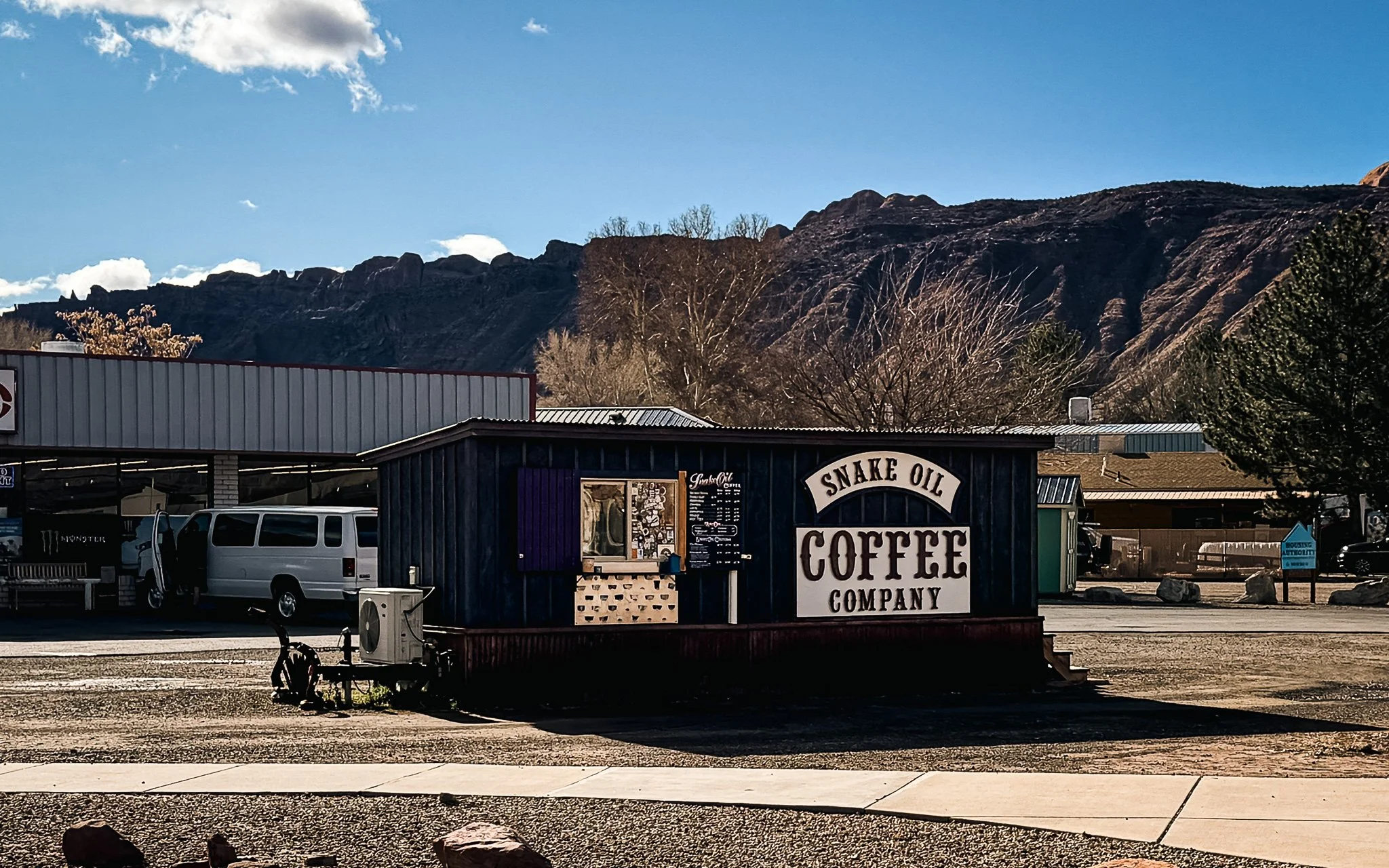 Snake Oil Coffee Company drive-up coffee stand in Moab Utah