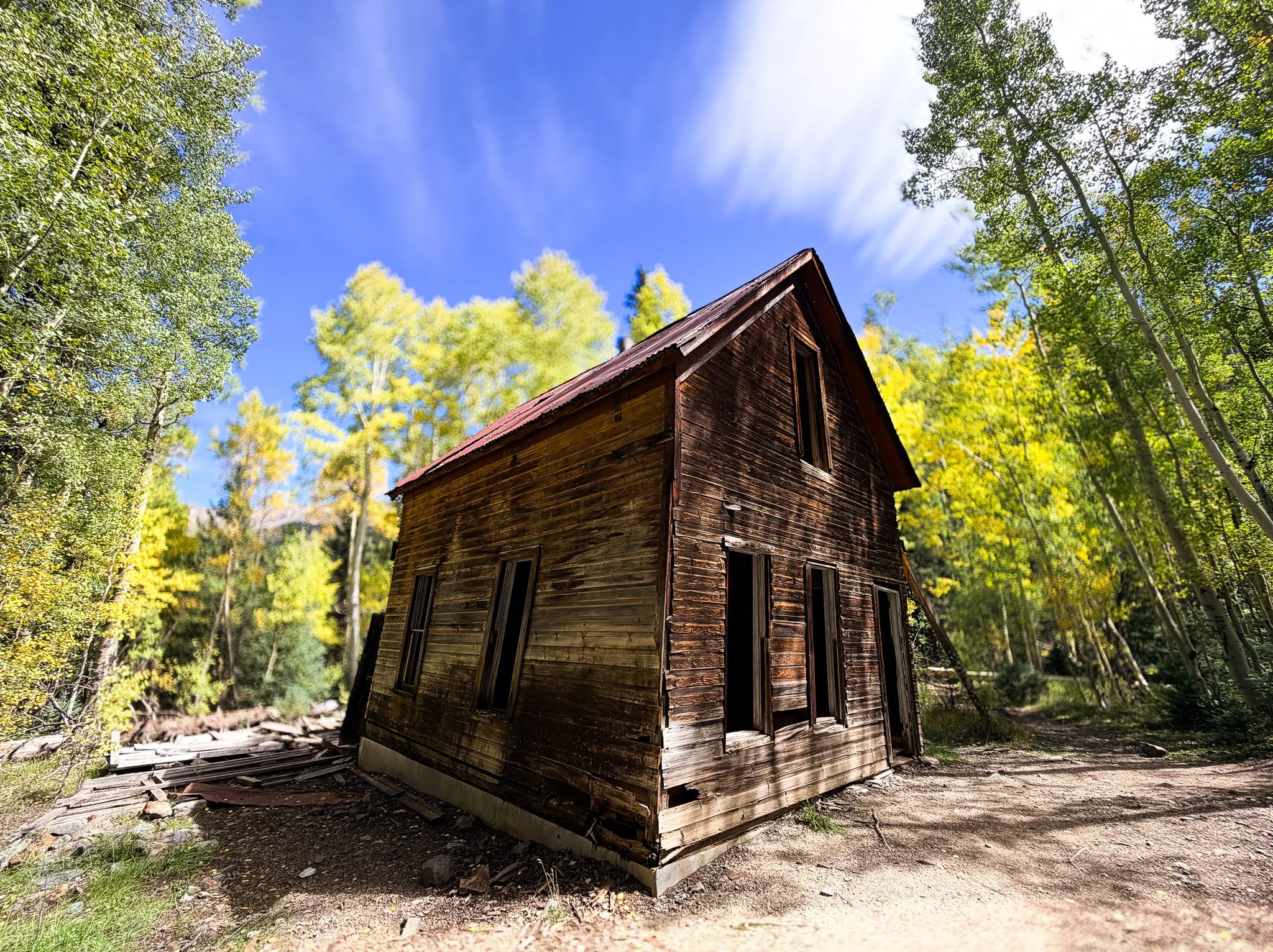Historic wooden house still standing at the Ironton ghost town in Colorado