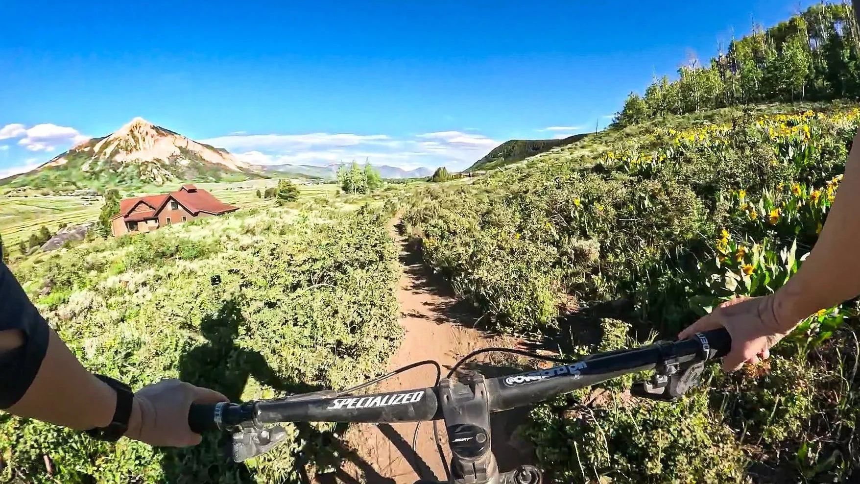 POV mountain biking on Lower Loop Trail after Coal Train near Crested Butte, Colorado.