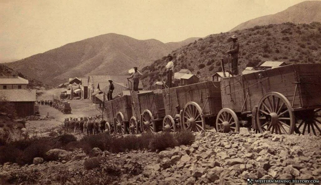 Ore wagons lined up in the Ouray mining district in Colorado