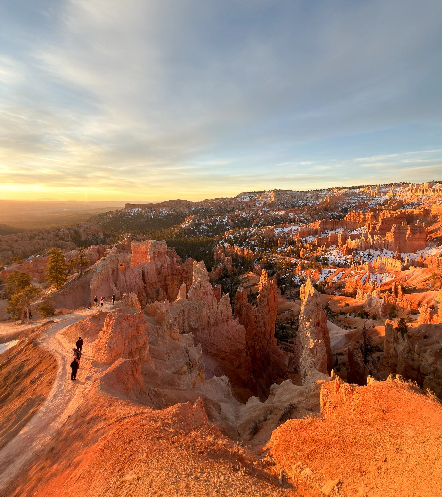 Hoodoo rock formations at sunrise in Bryce Canyon National Park Utah with orange sandstone spires
