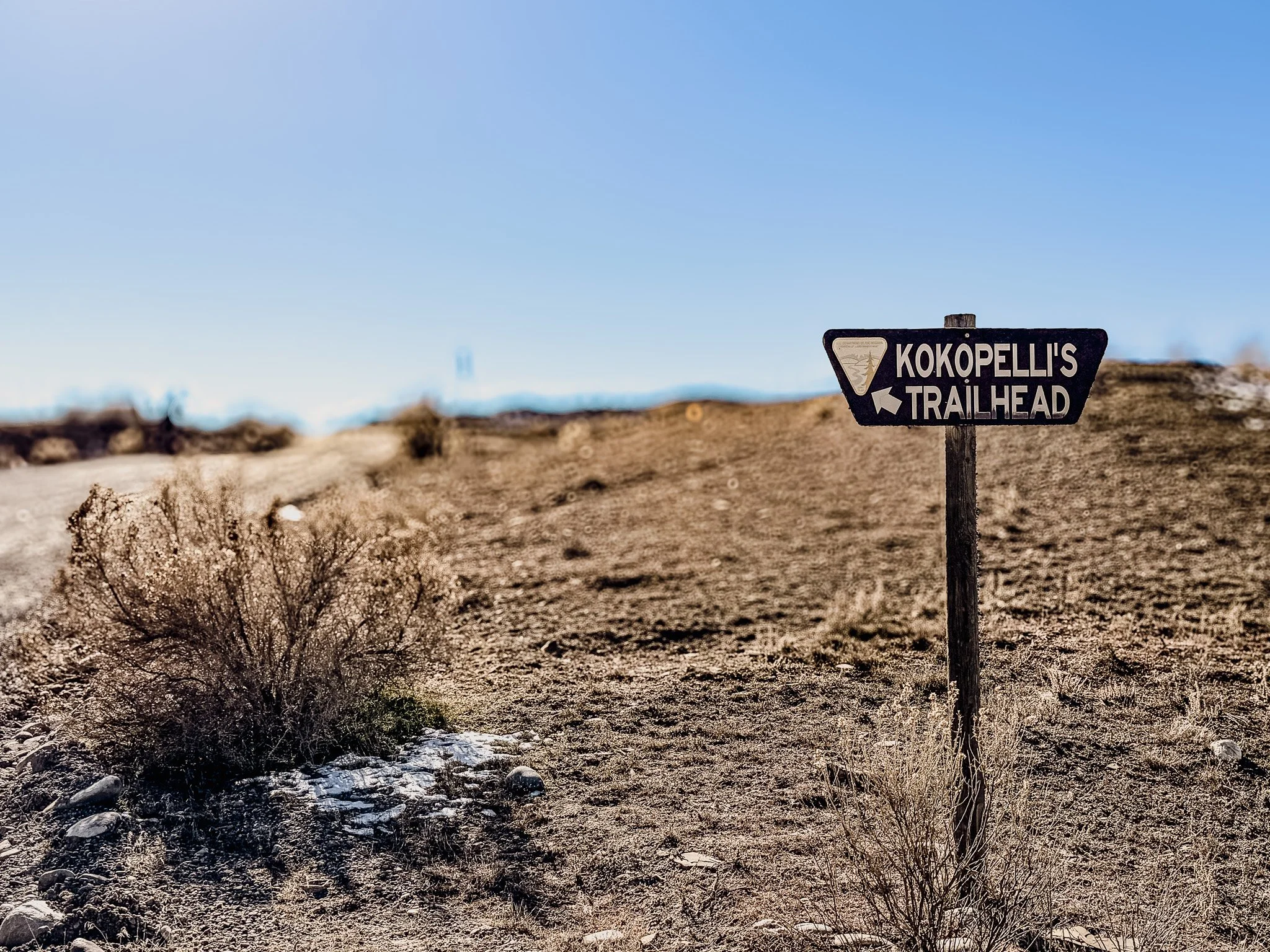 Kokopelli trailhead sign on high desert mesa near Fruita Colorado