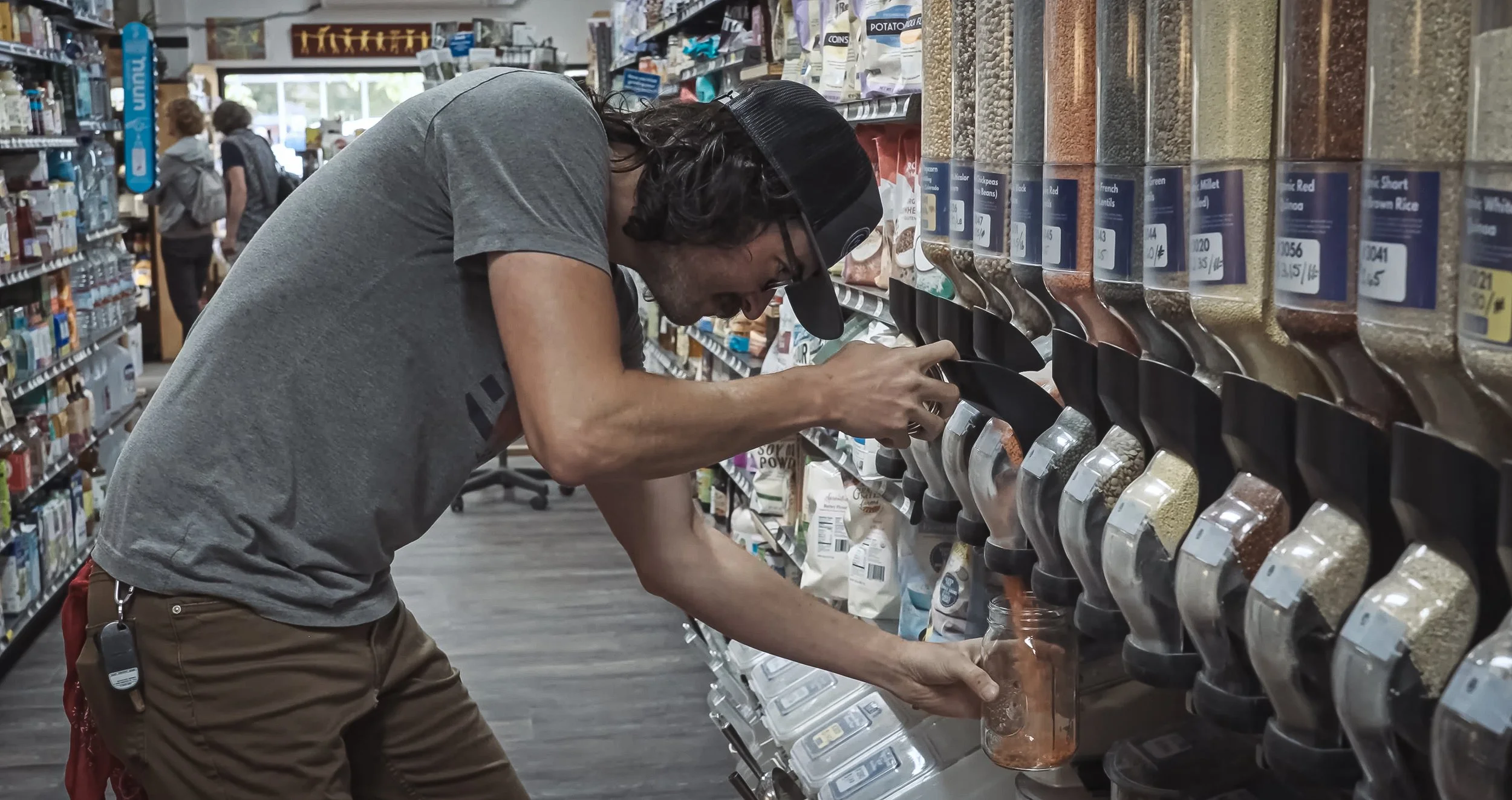 Bulk food section inside Moonflower Cooperative grocery store in Moab Utah
