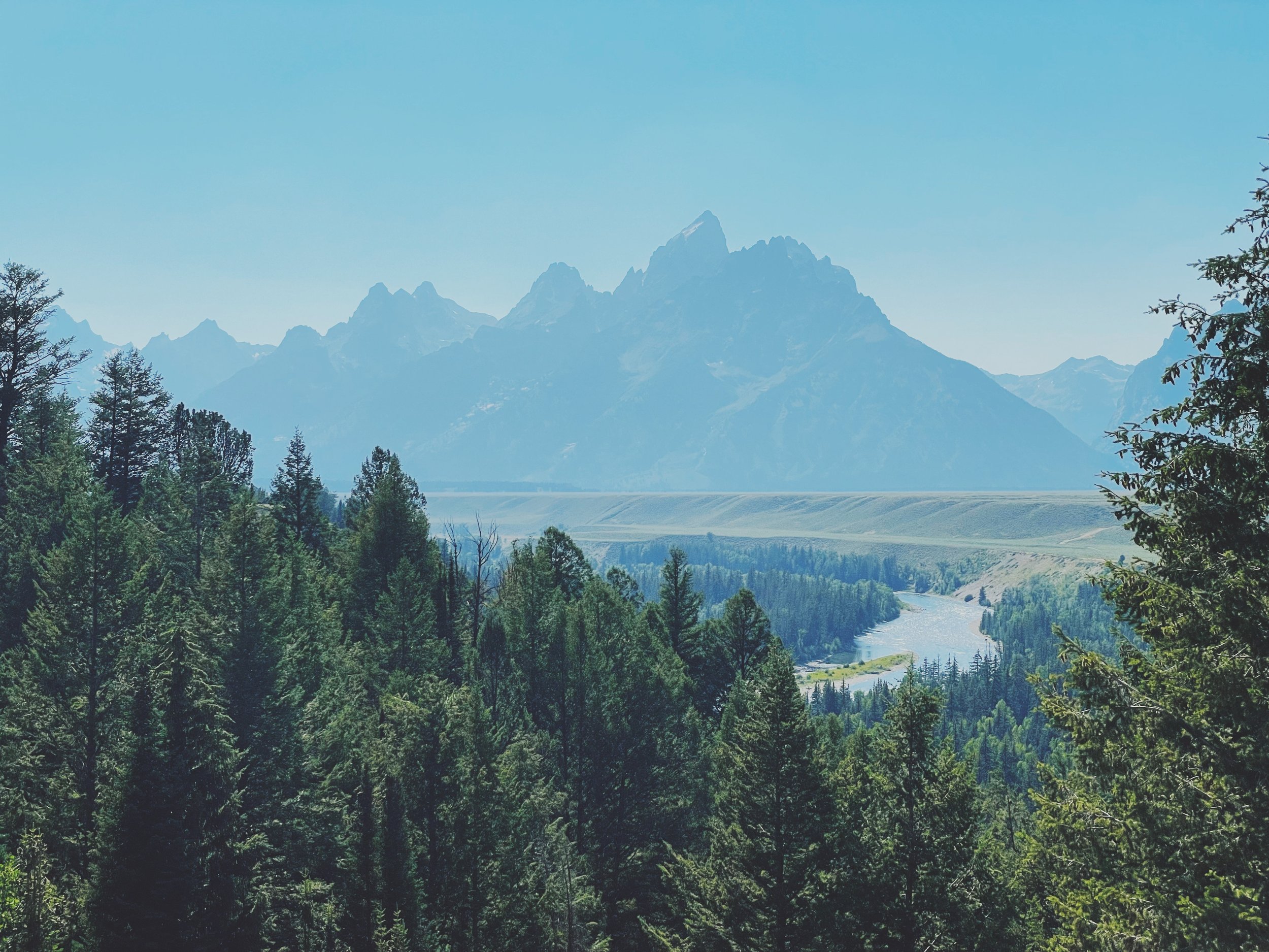 View of the Grand Teton Range overlooking Sake River.