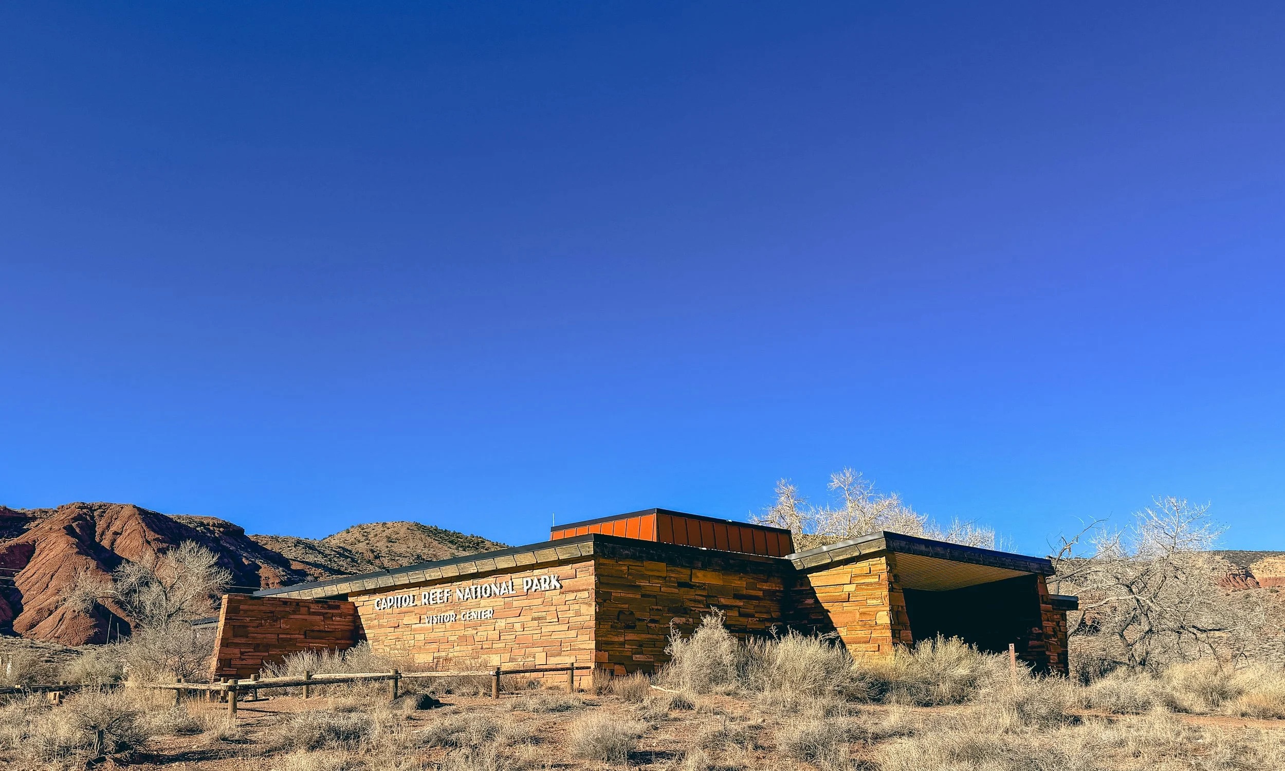Capitol Reef National Park visitor center building in Fruita Utah.