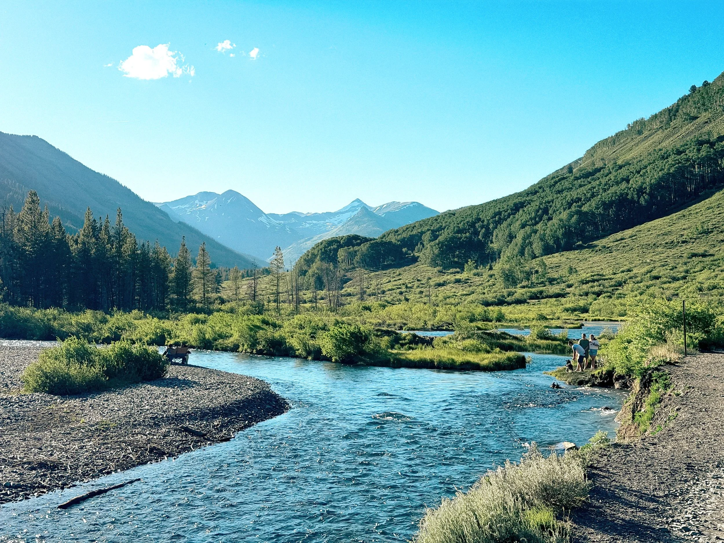 Mountain landscape with river and valley near Crested Butte, Colorado.