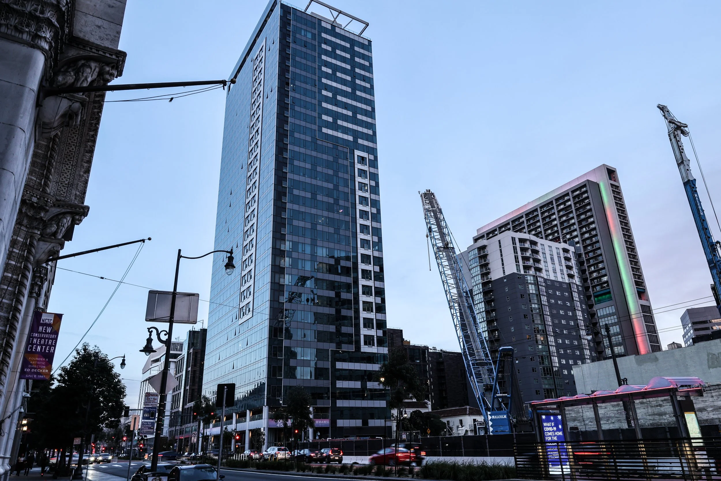 This is Van Ness and Market St. in San Francisco at Dusk.