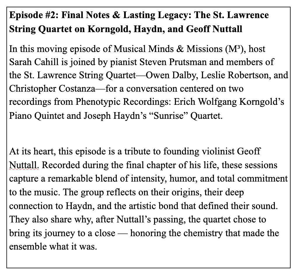 Description of Episode #2: ST LAWRENCE STRING QUARTET