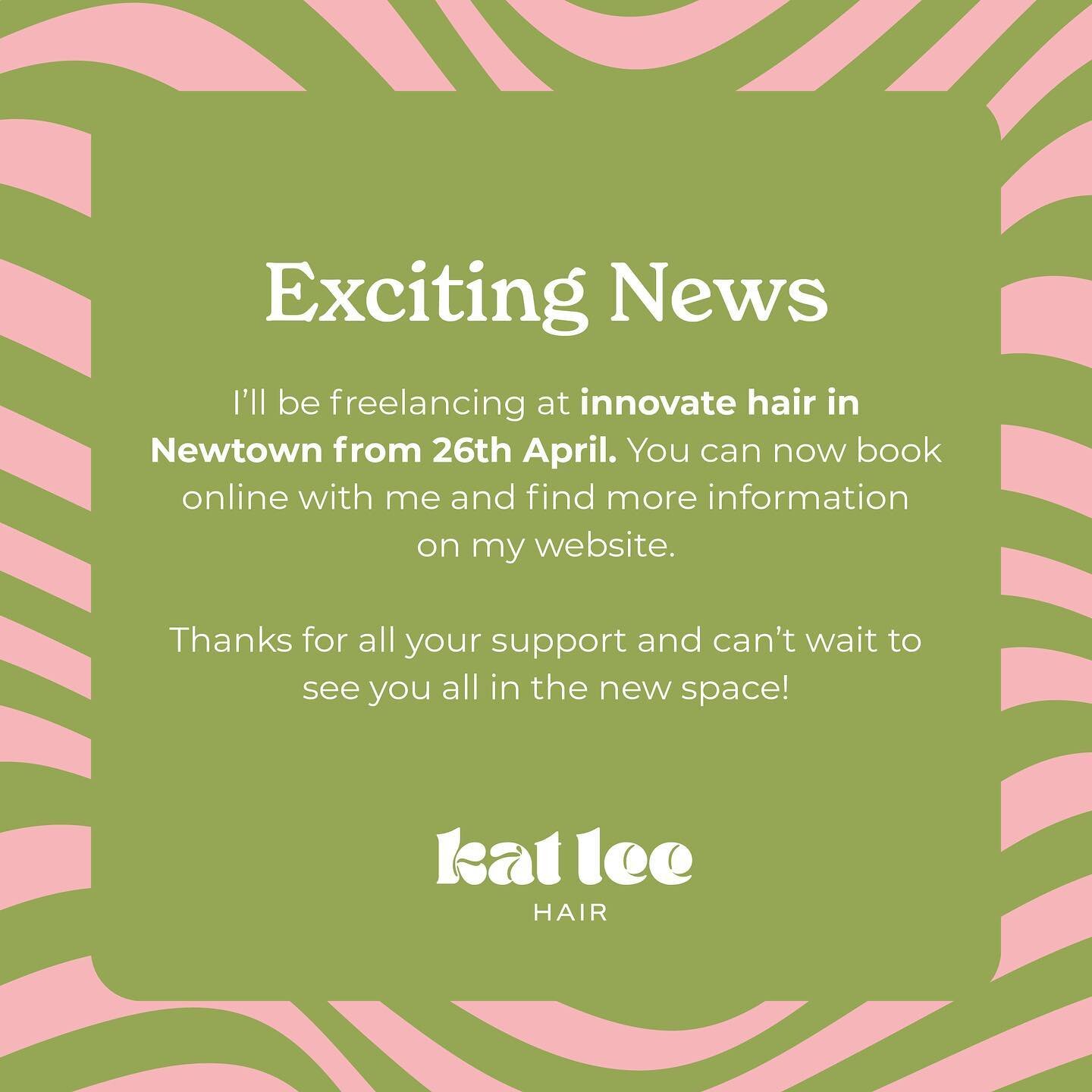 Hey friends, I&rsquo;ll be freelancing from Innovate hair from April 26th you can now book online with me via my website. 
Just want to say a big thanks 🙏 for all your support 😊🏳️&zwj;🌈💇🤸